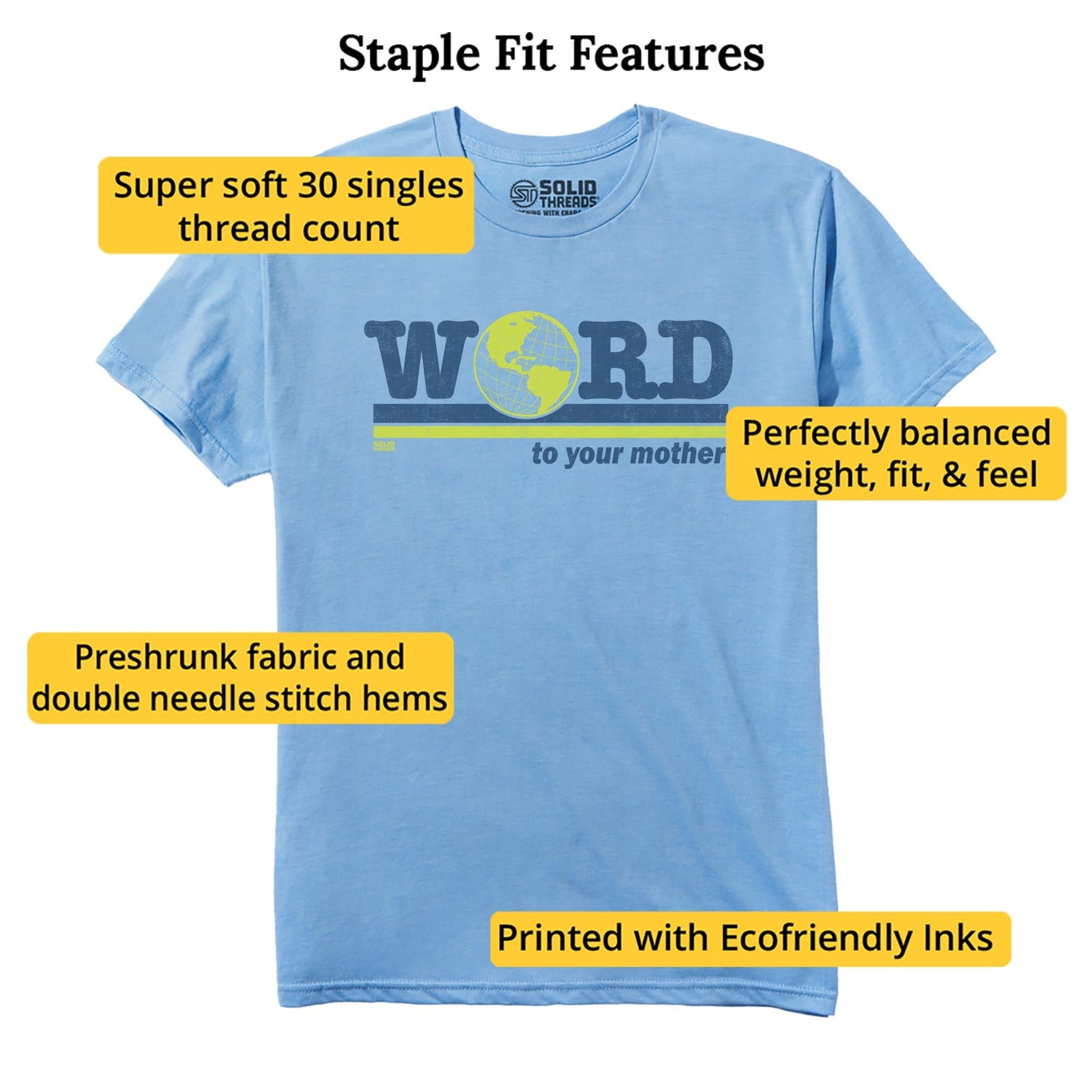 Word To Your Mother Vintage Staple T-shirt in Light Blue Heather - Fit Attributes