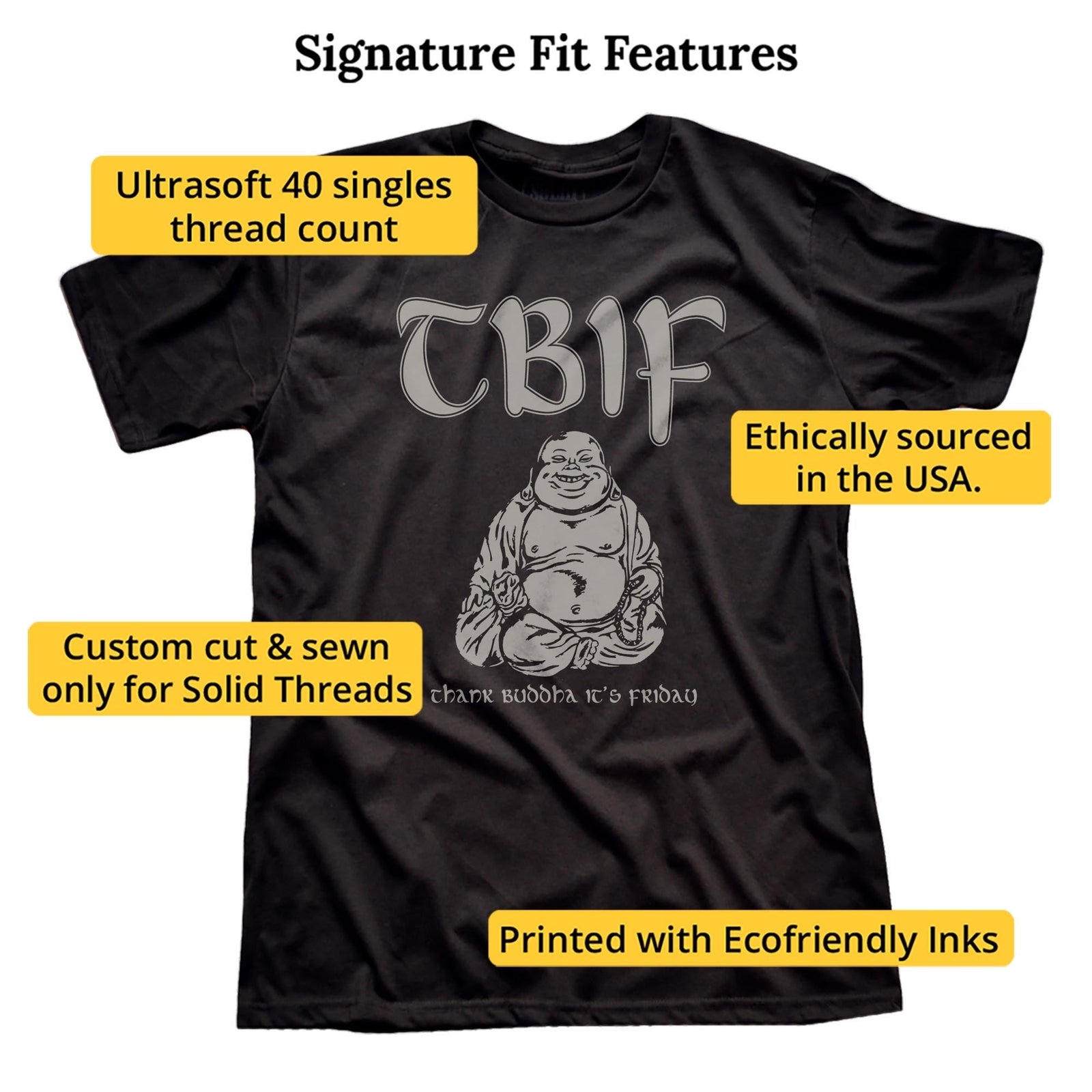 Thank Buddha It's Friday Vintage Signature T-shirt in Black - Fit Attributes