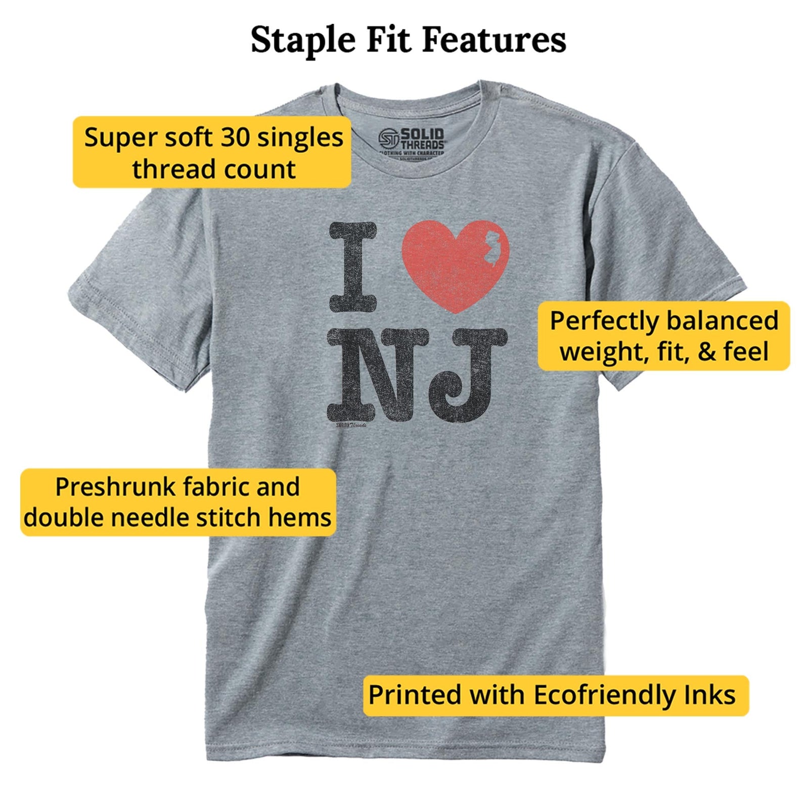 I Heart Nj Vintage Staple T-shirt in Ash Heather - Fit Attributes