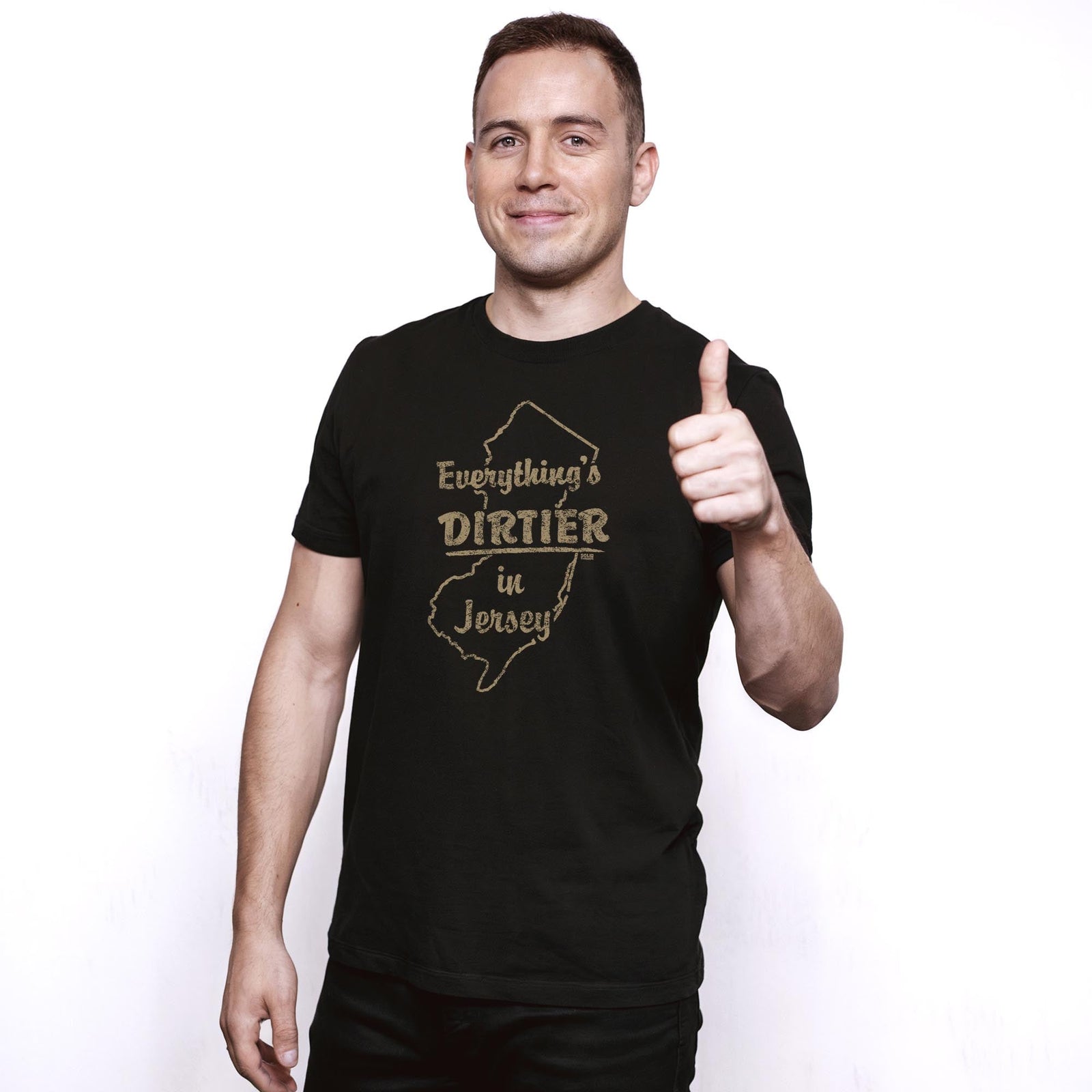 Everything's Dirtier In Jersey Vintage Staple T-shirt in Black On Model - Front View