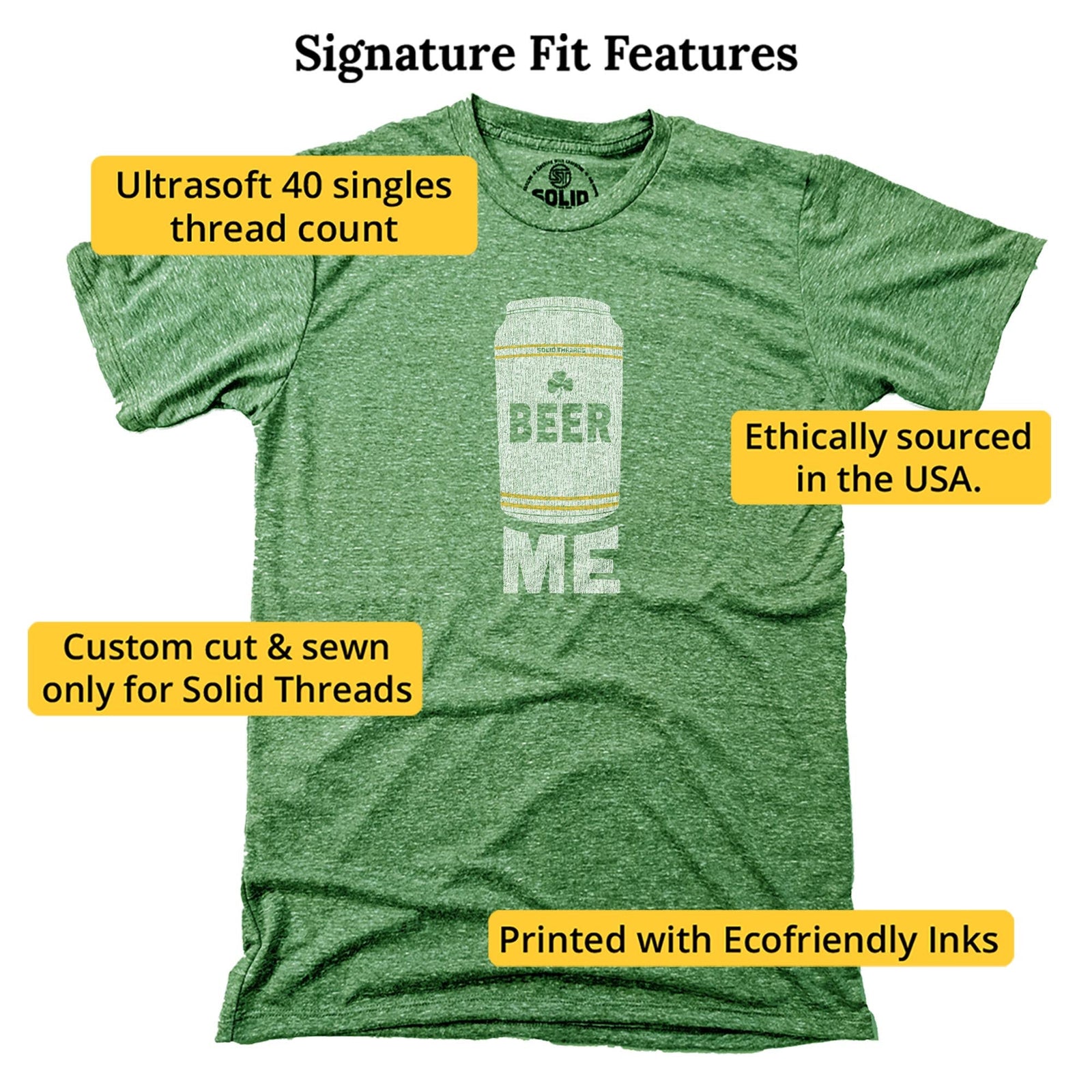 Beer Me Vintage Signature T-shirt in Triblend Kelly - Fit Attributes