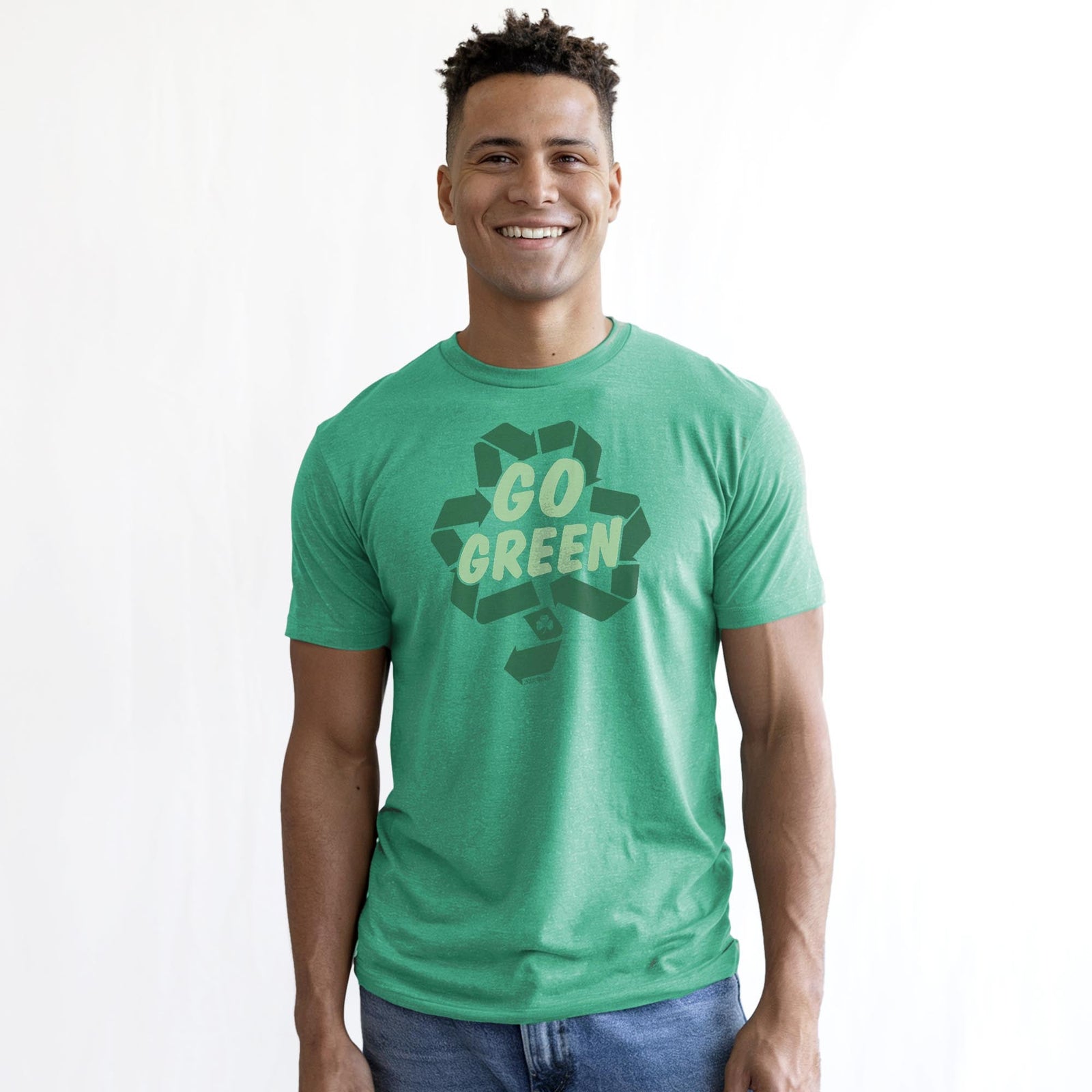 Go Green Cool Staple T-shirt in Kelly Heather On Model - Front View