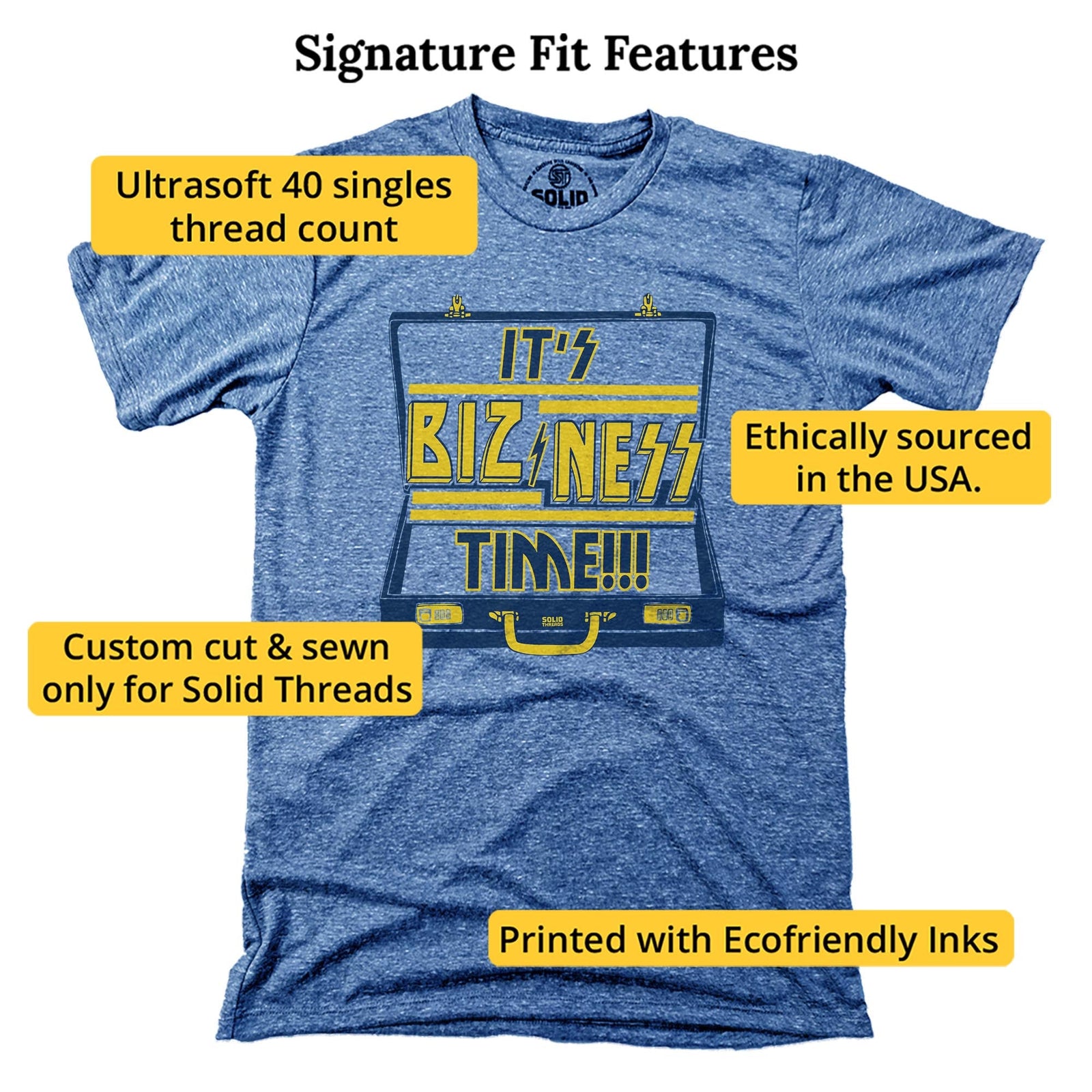 It's Bizness Time Vintage Signature T-shirt in Triblend Royal - Fit Attributes