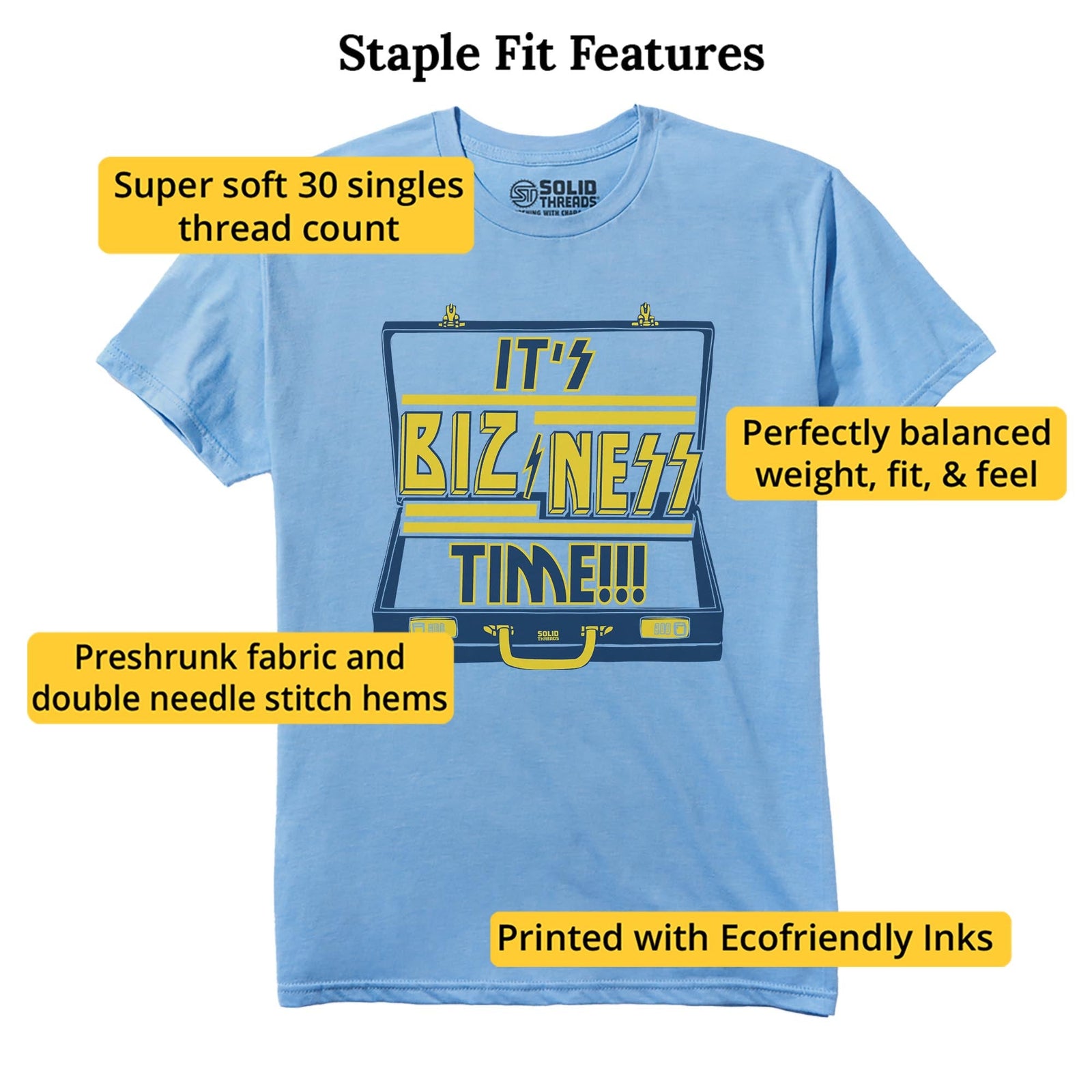 It's Bizness Time Vintage Staple T-shirt in Light Blue Heather - Fit Attributes