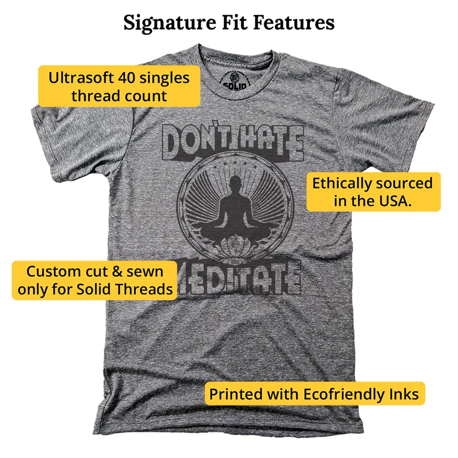 Don't Hate Meditate Cool Signature T-shirt in Triblend Grey - Fit Attributes