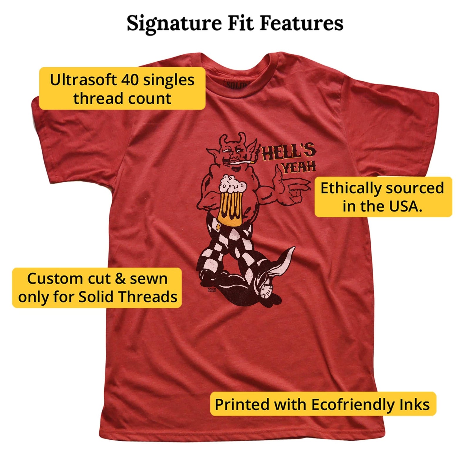 Hells Yeah Vintage Signature T-shirt in Red - Fit Attributes