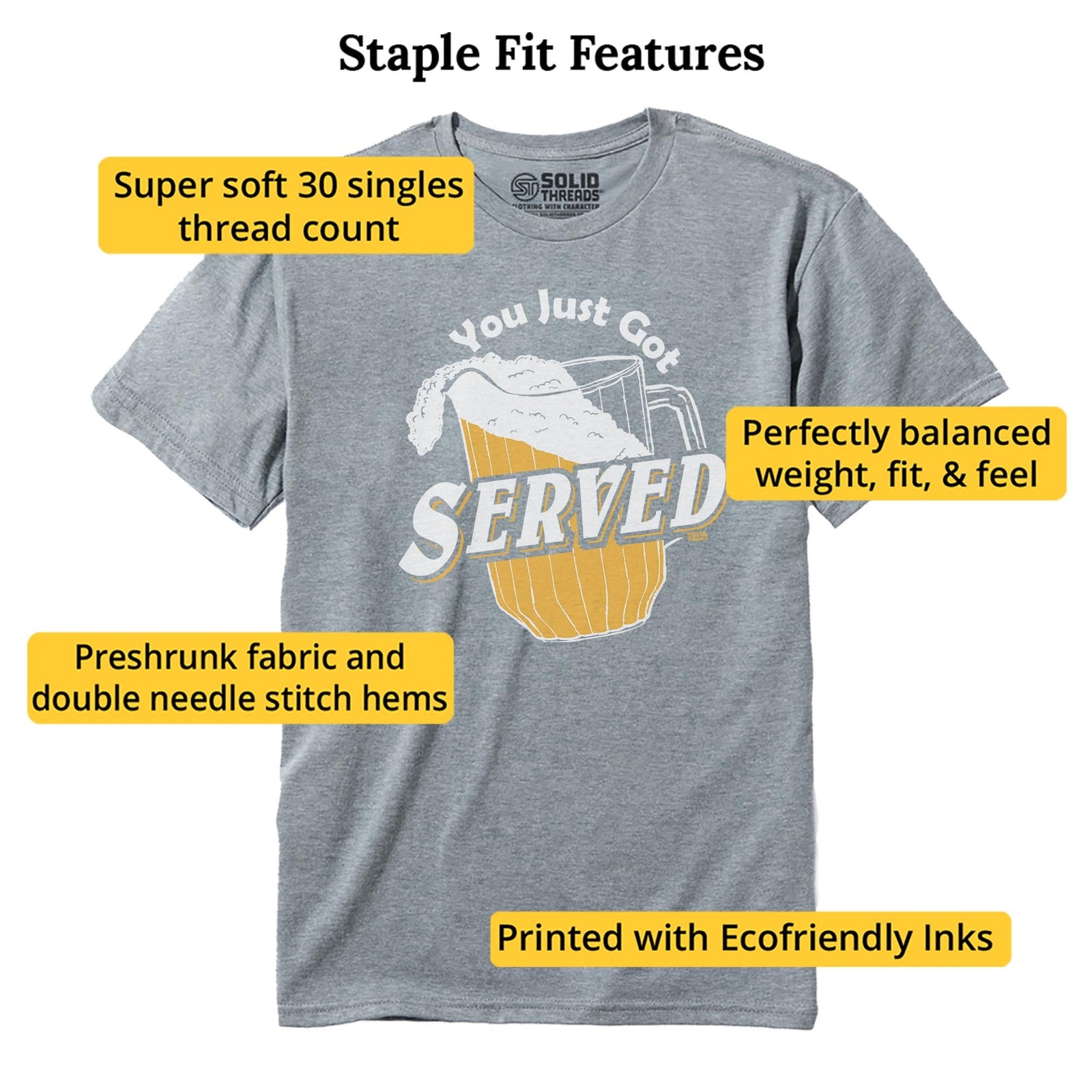 You Just Got Served Funny Staple T-shirt in Ash Heather - Fit Attributes