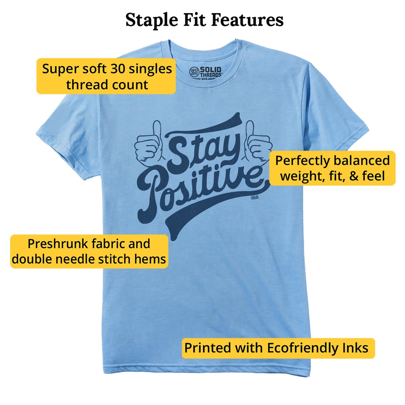 Stay Positive Cool Staple T-shirt in Light Blue Heather - Fit Attributes
