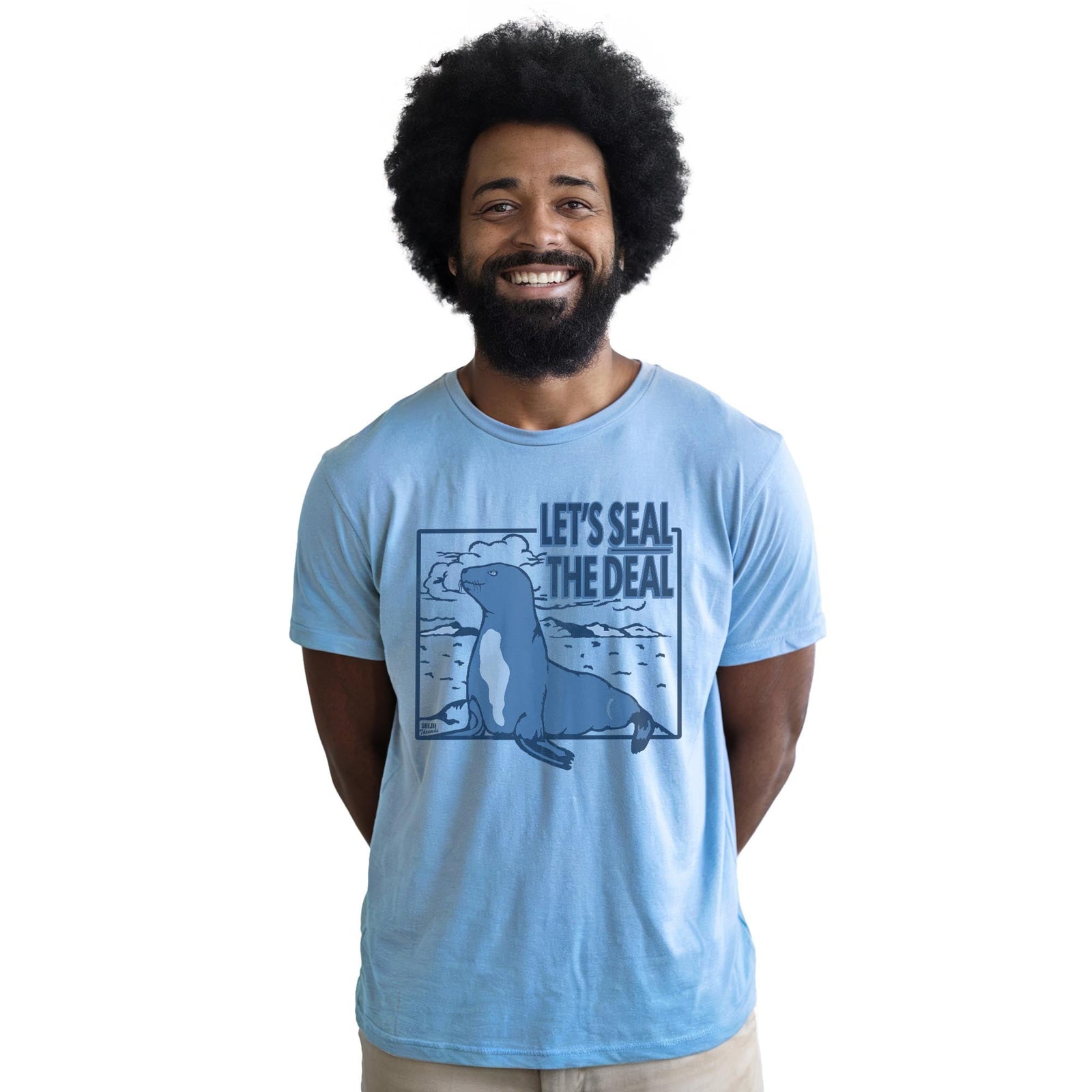Seal The Deal Vintage Staple T-shirt in Light Blue Heather On Model - Front View