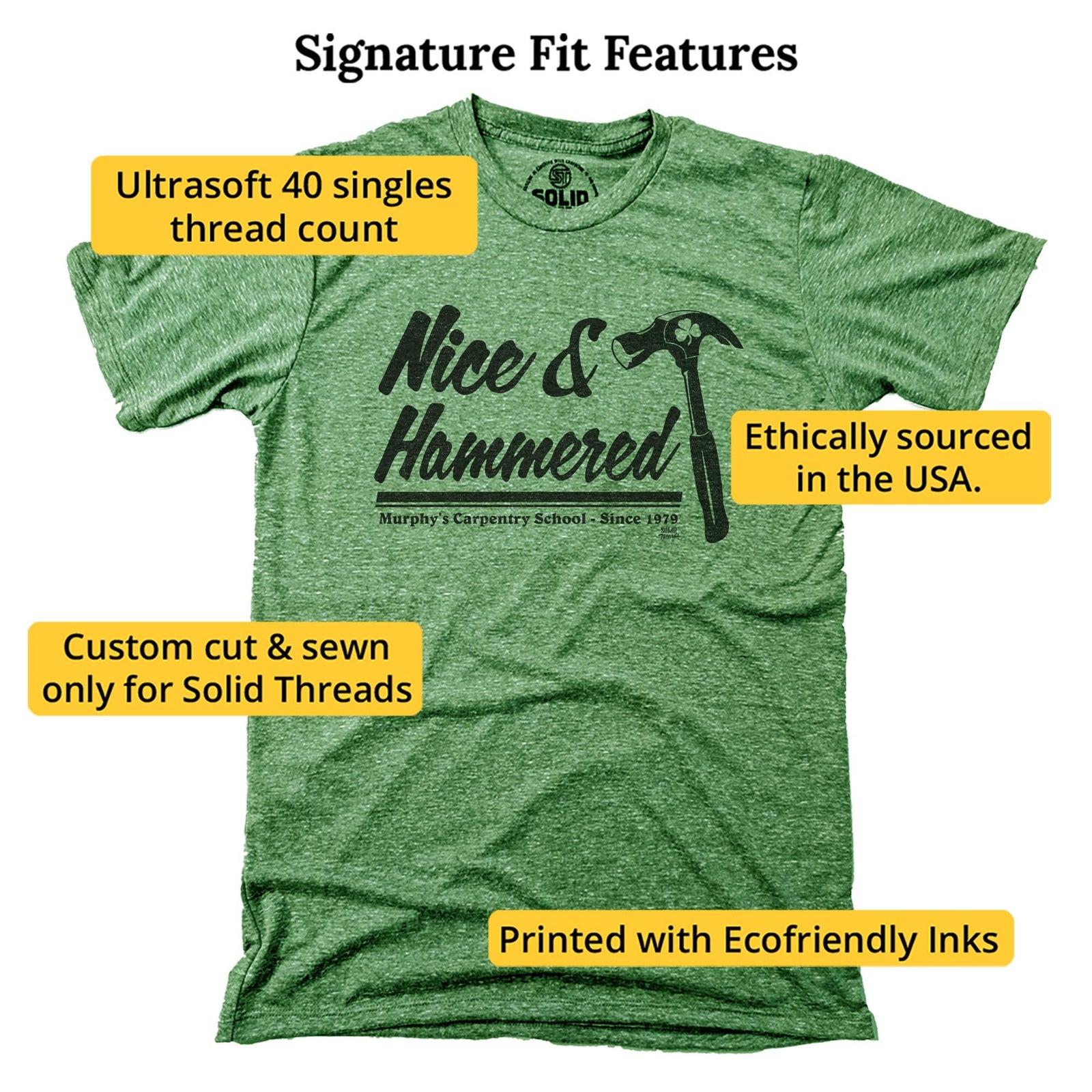 Nice & Hammered Vintage Signature T-shirt in Triblend Kelly - Fit Attributes