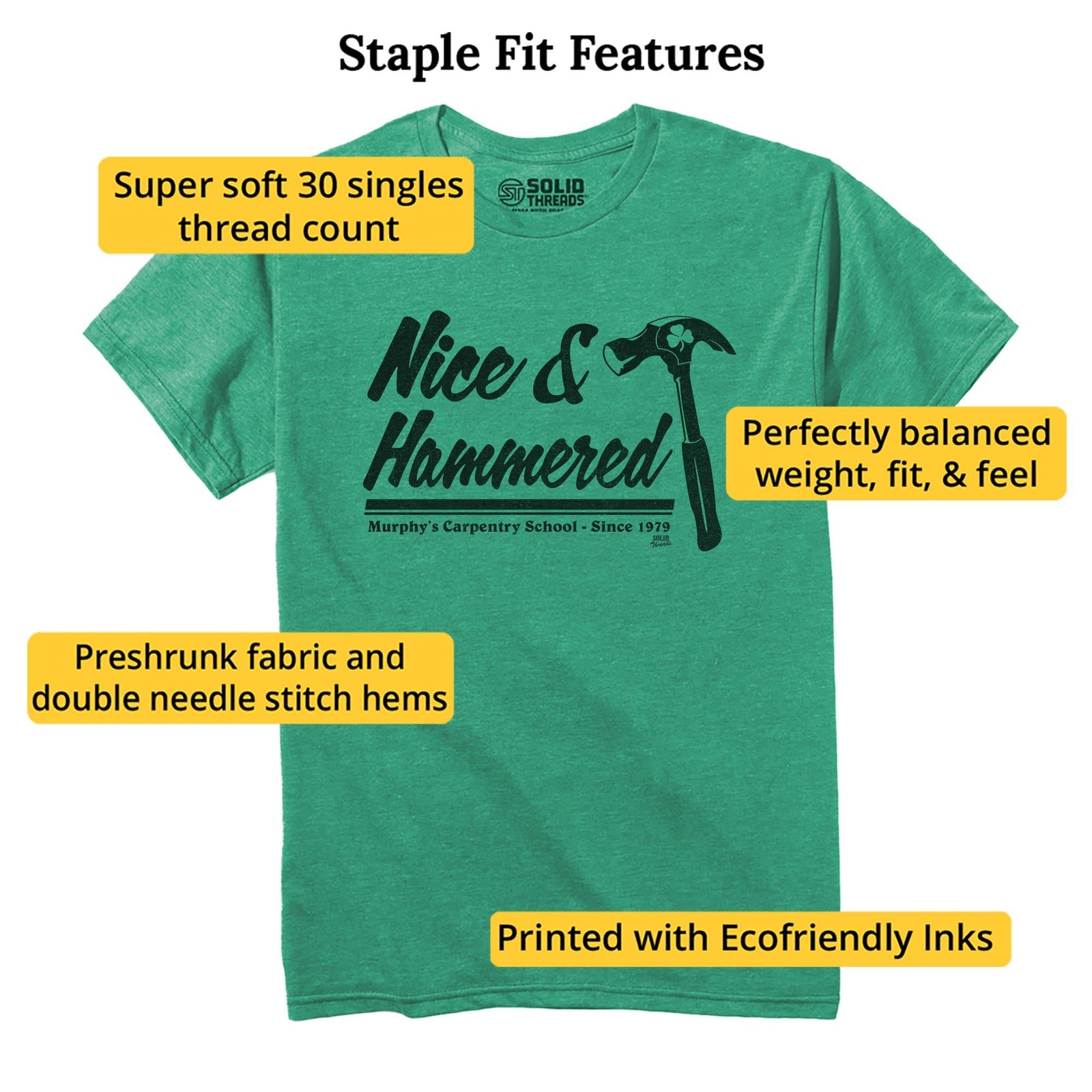 Nice & Hammered Vintage Staple T-shirt in Kelly Heather - Fit Attributes