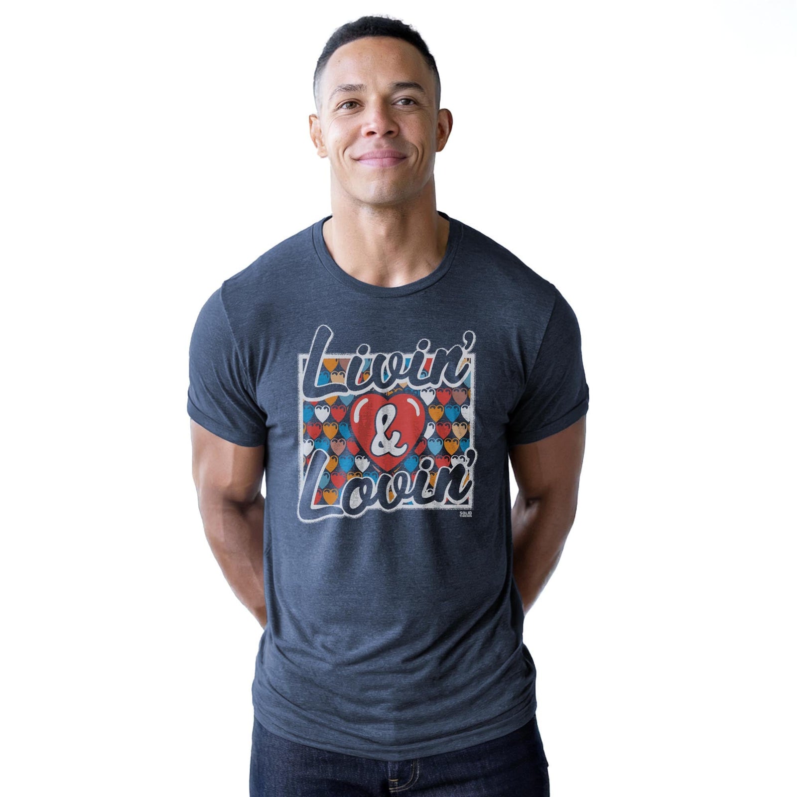 Livin & Lovin Cool Staple T-shirt in Navy Heather On Model - Front View