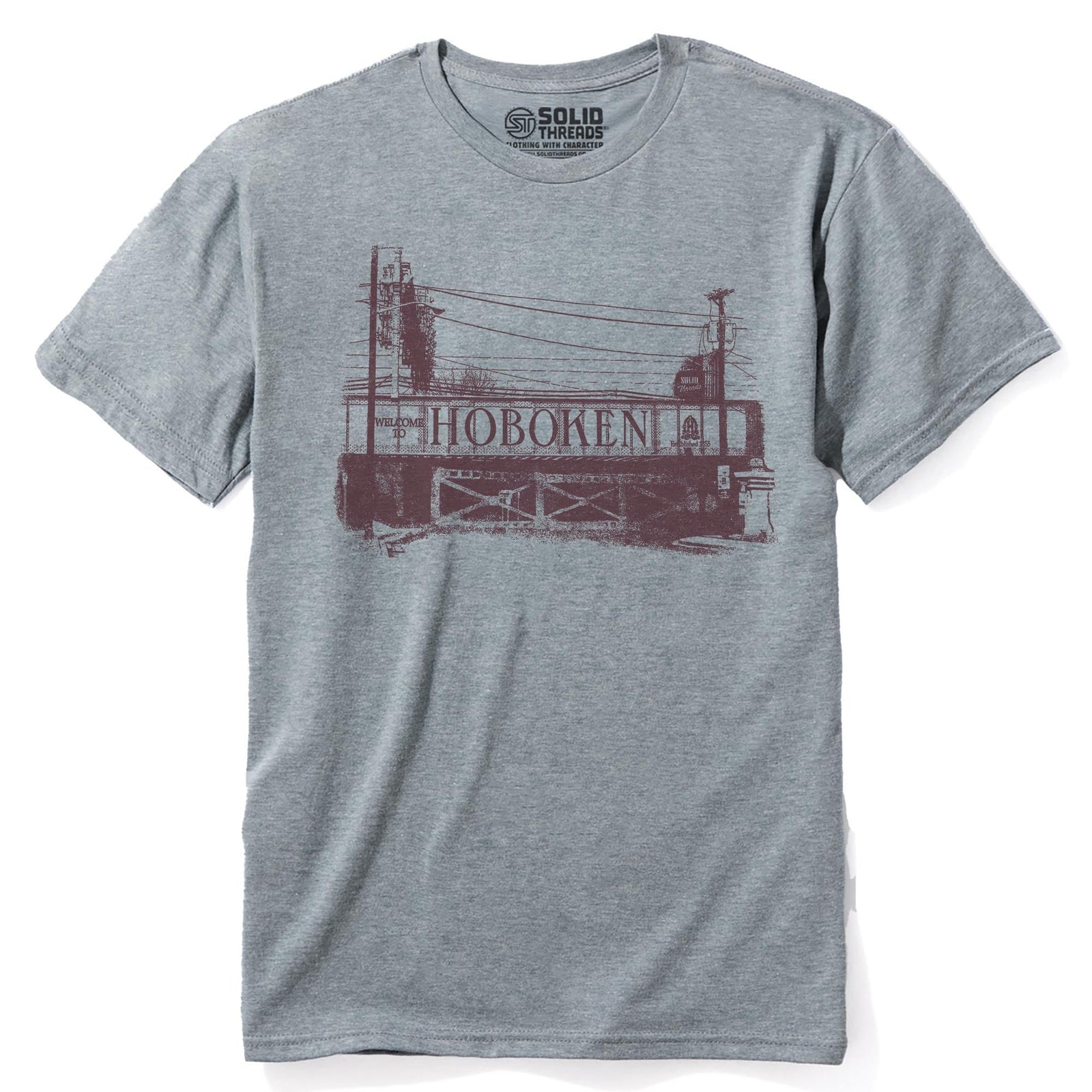 Hoboken Bridge Cool Staple T-shirt in Ash Heather - Front View