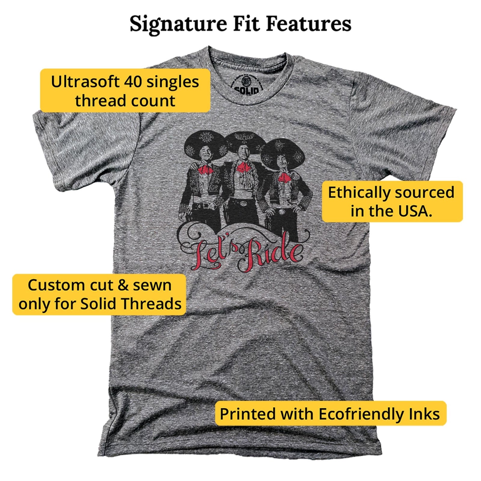 Let's Ride Vintage Signature T-shirt in Triblend Grey - Fit Attributes