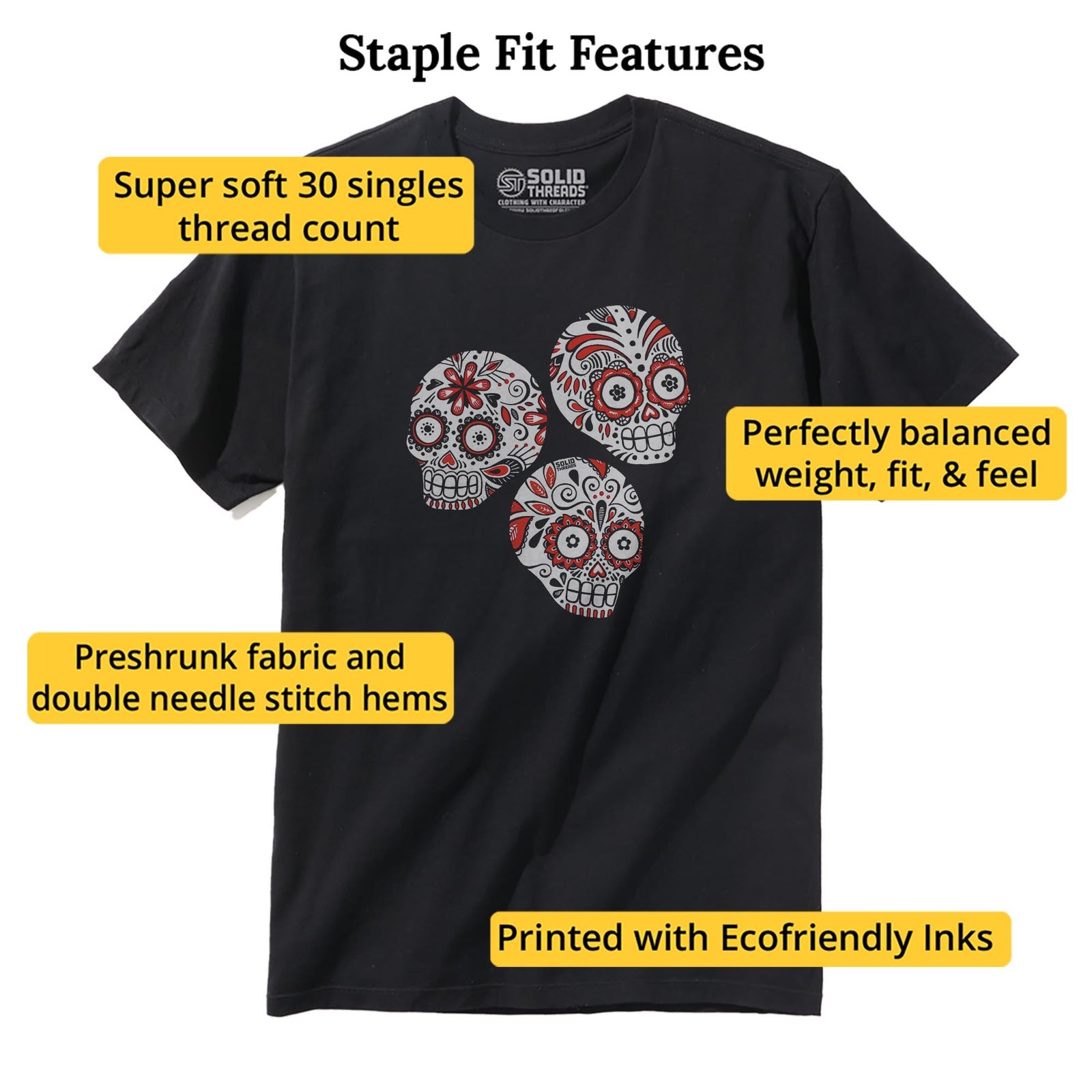 Sugar Skulls Cool Staple T-shirt in Black - Fit Attributes