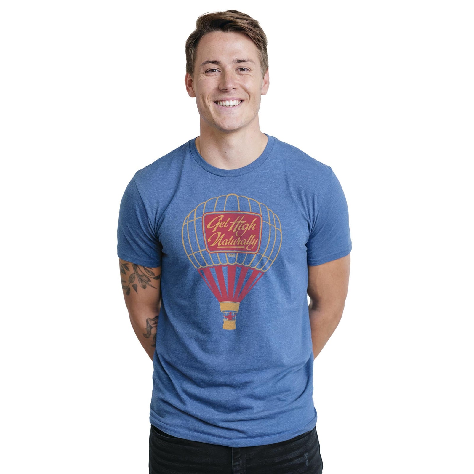 Get High Naturally Vintage Staple T-shirt in Royal Heather On Model - Front View