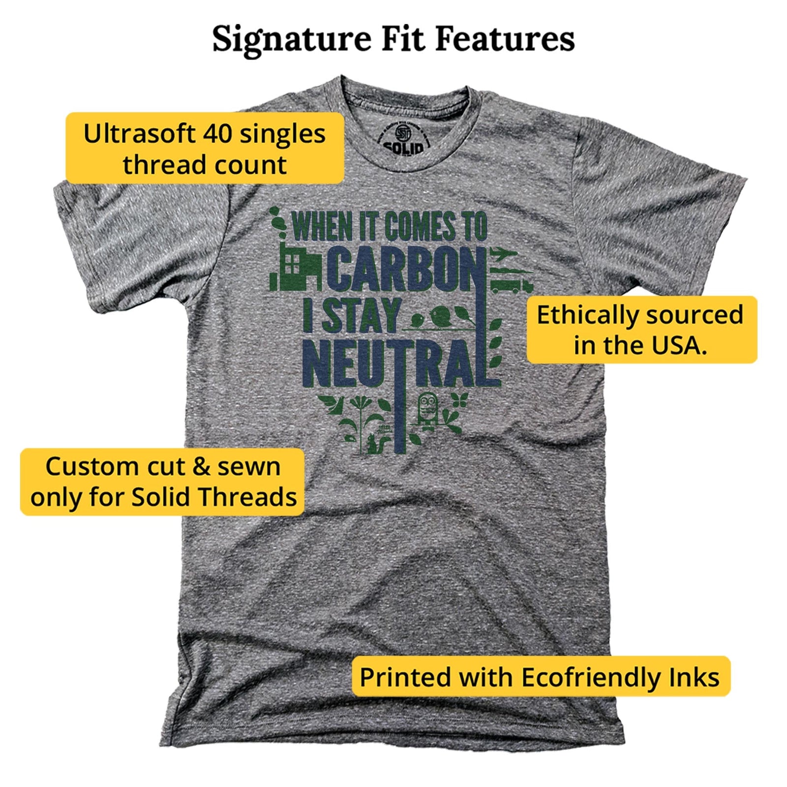 When It Comes To Carbon I'm Neutral Vintage Signature T-shirt in Triblend Grey - Fit Attributes