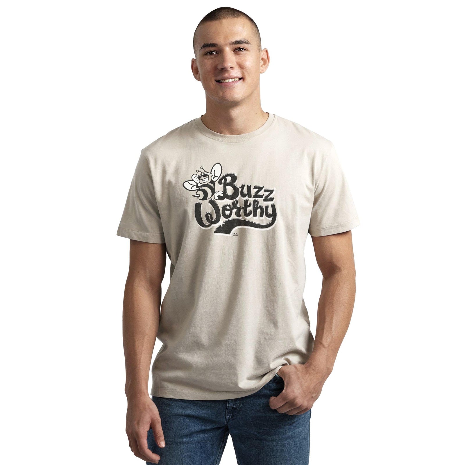 Buzzworthy Cool Staple T-shirt in Natural On Model - Front View