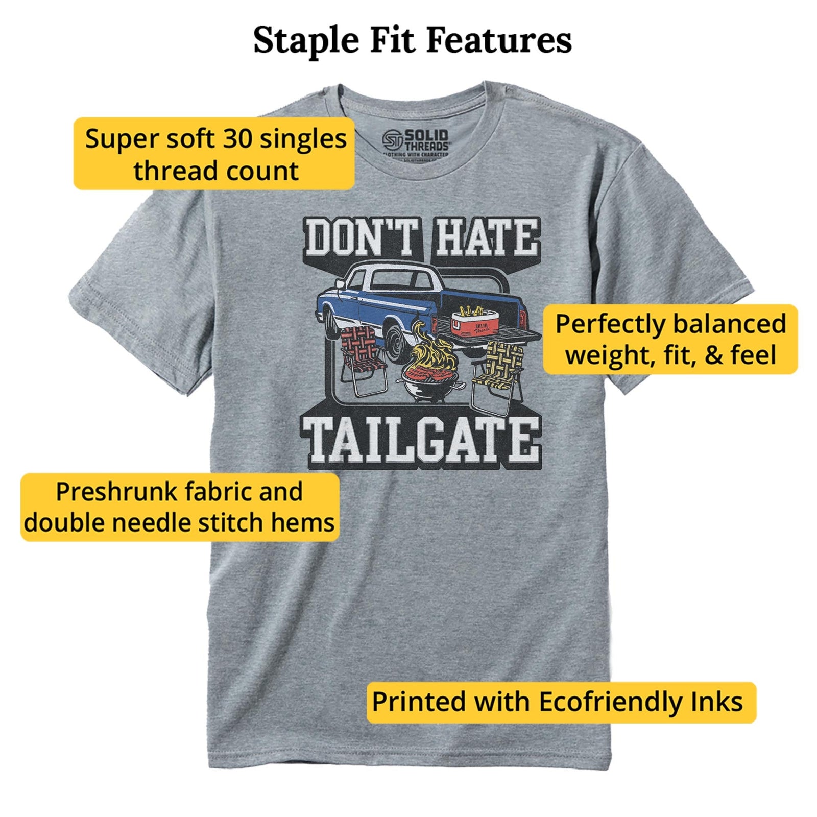 Don't Hate Tailgate Vintage Staple T-shirt in Ash Heather - Fit Attributes