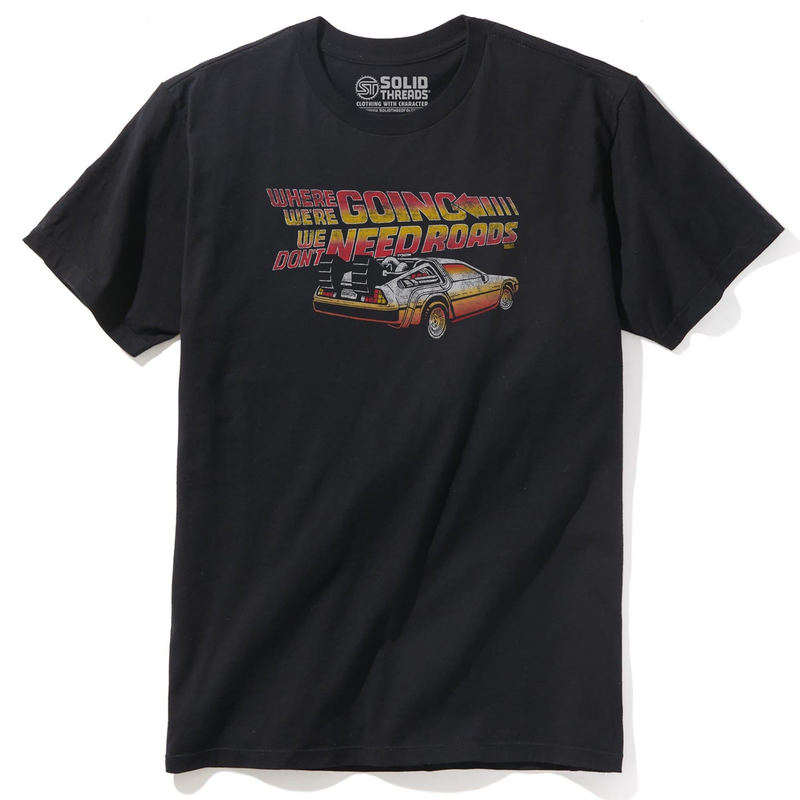 Where We're Going We Don't Need Roads Cool Staple T-shirt in Black - Front View
