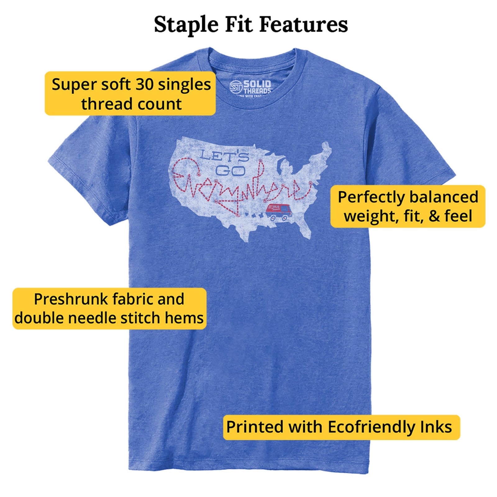 Let's Go Everywhere Cool Staple T-shirt in Royal Heather - Fit Attributes