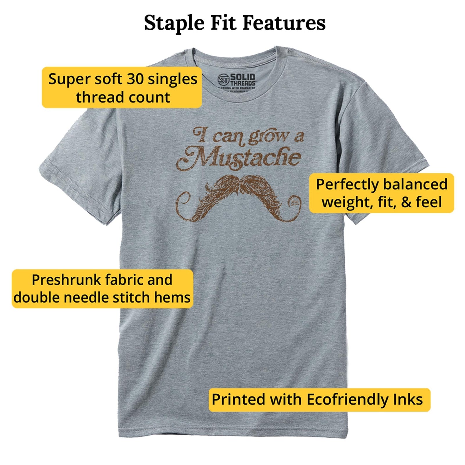I Can Grow A Mustache Cool Staple T-shirt in Ash Heather - Fit Attributes