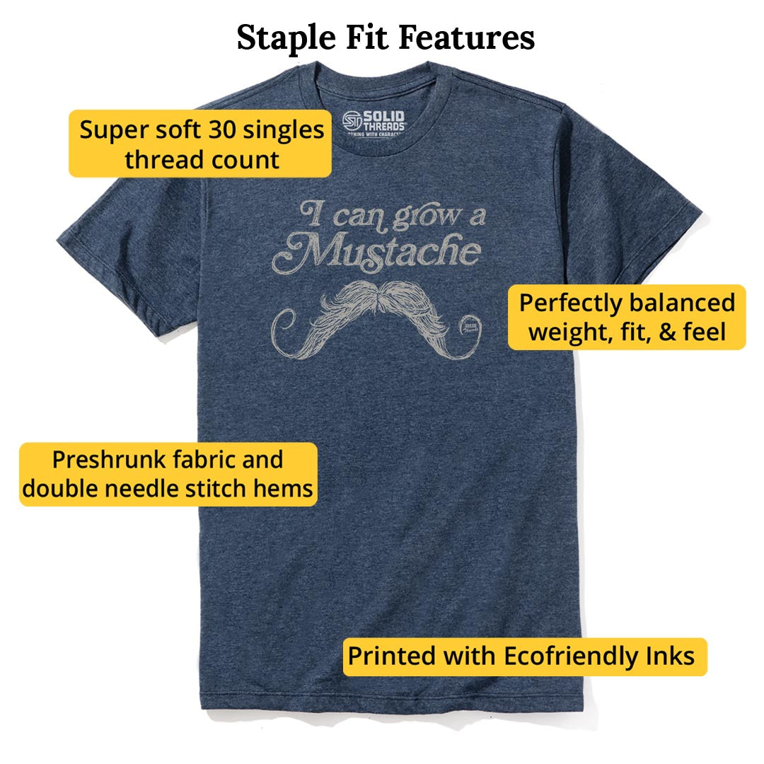 I Can Grow A Mustache Cool Staple T-shirt in Navy Heather - Fit Attributes