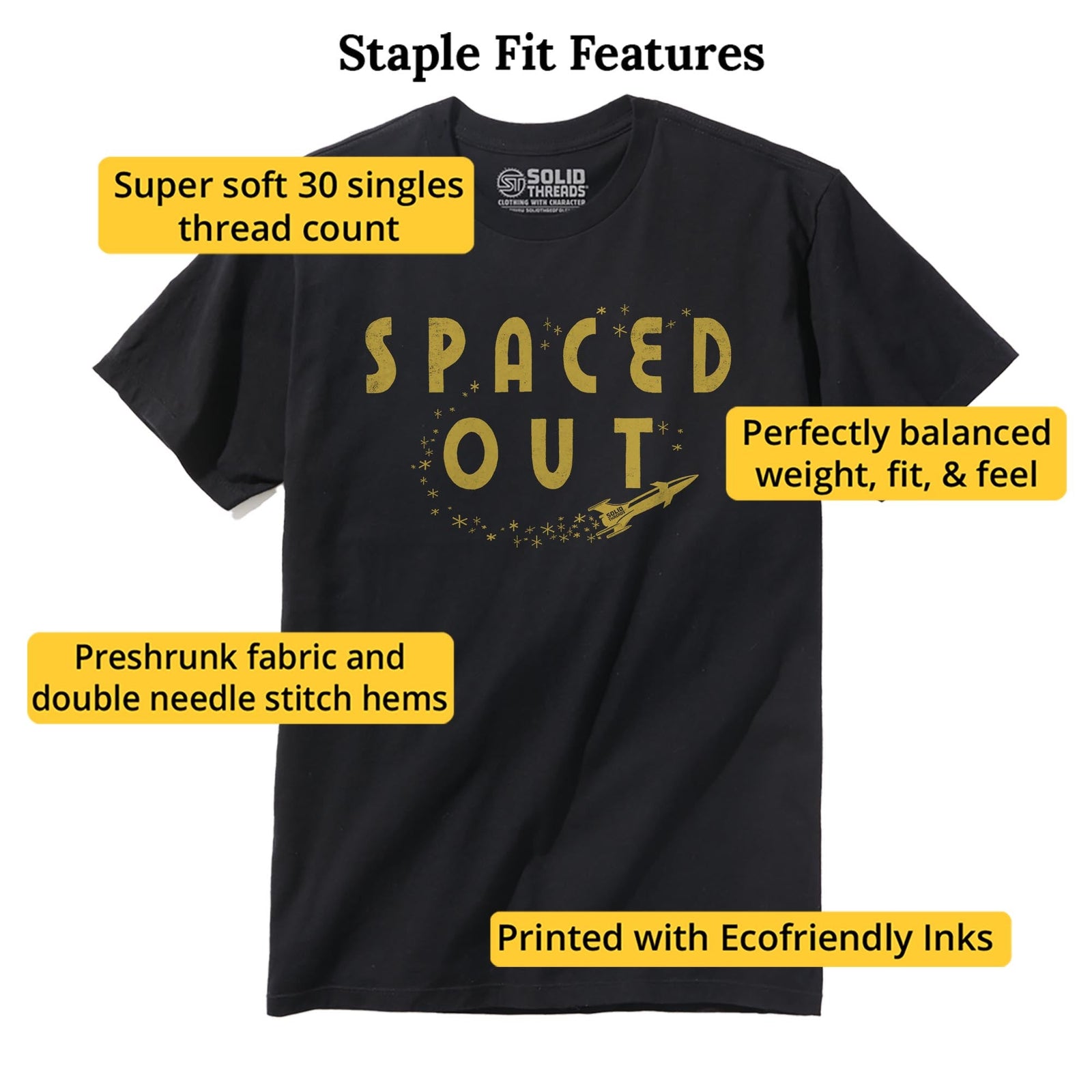 Spaced Out Vintage Staple T-shirt in Black - Fit Attributes