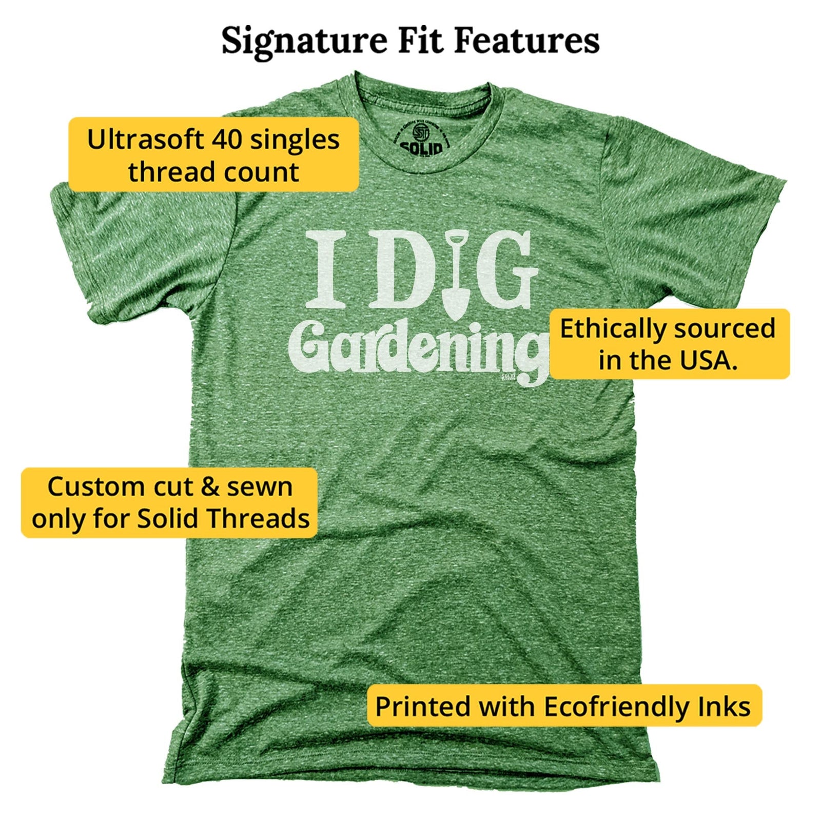 I Dig Gardening Vintage Signature T-shirt in Triblend Kelly - Fit Attributes