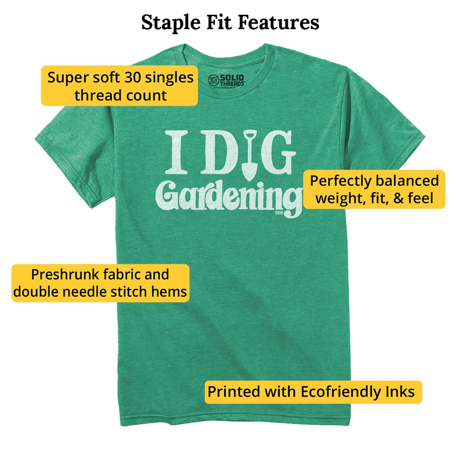 I Dig Gardening Vintage Staple T-shirt in Kelly Heather - Fit Attributes
