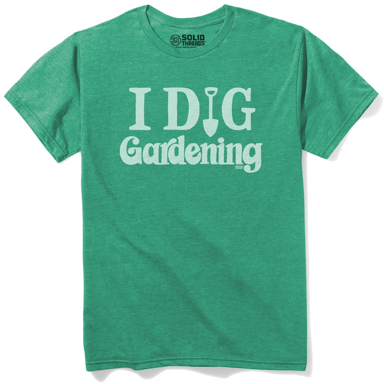 I Dig Gardening Vintage Staple T-shirt in Kelly Heather - Front View