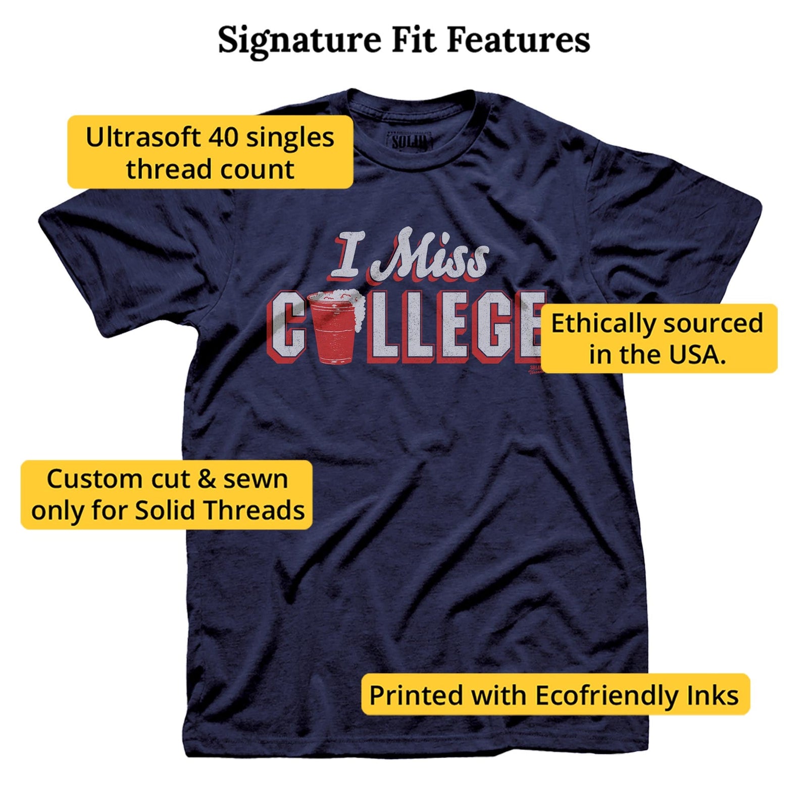 I Miss College Vintage Signature T-shirt in Navy - Fit Attributes