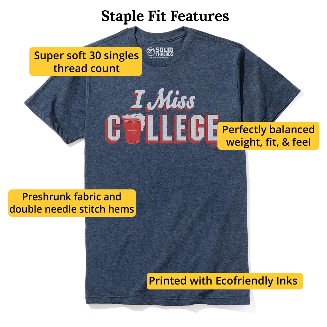 I Miss College Vintage Staple T-shirt in Navy Heather - Fit Attributes