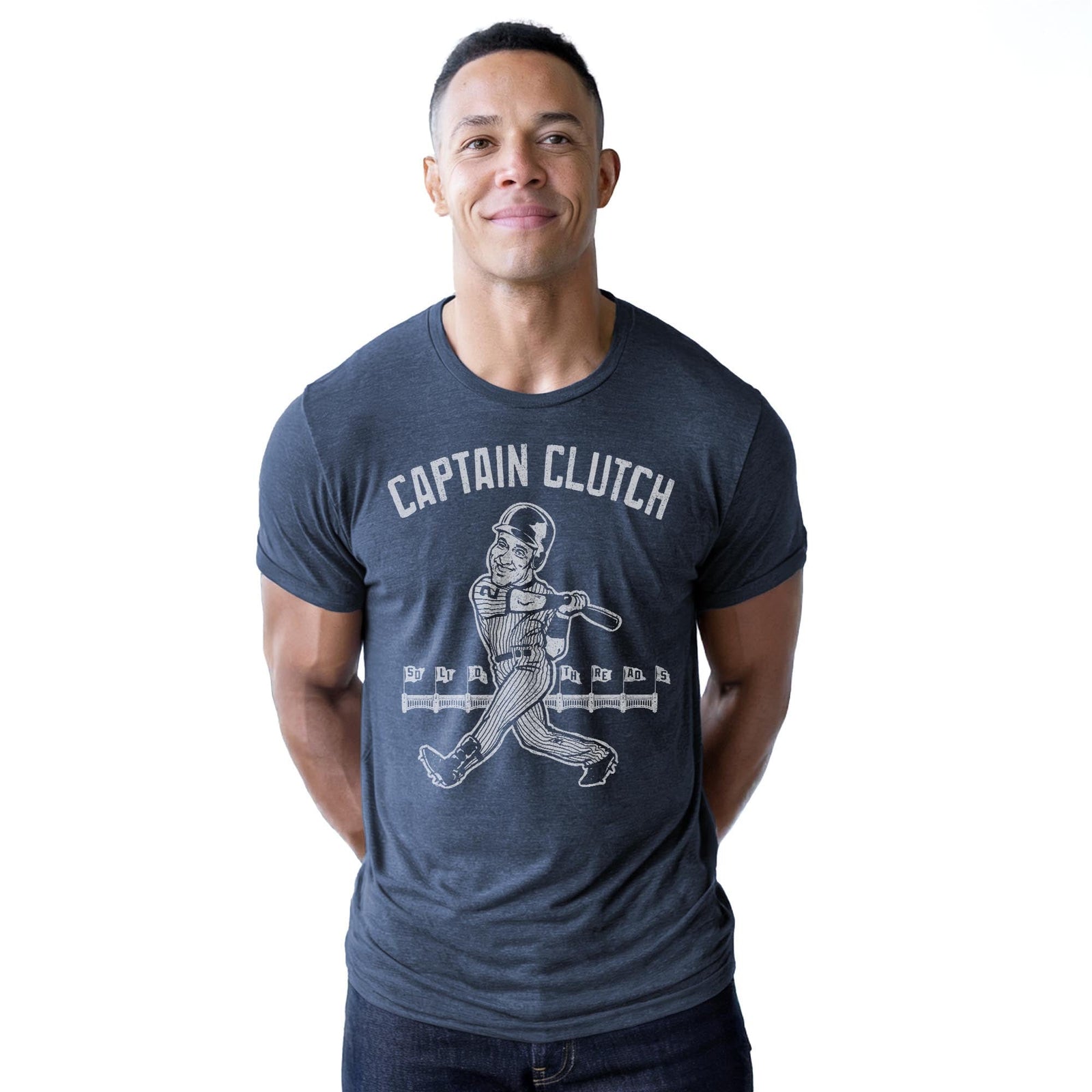 Captain Clutch Cool Staple T-shirt in Navy Heather On Model - Front View