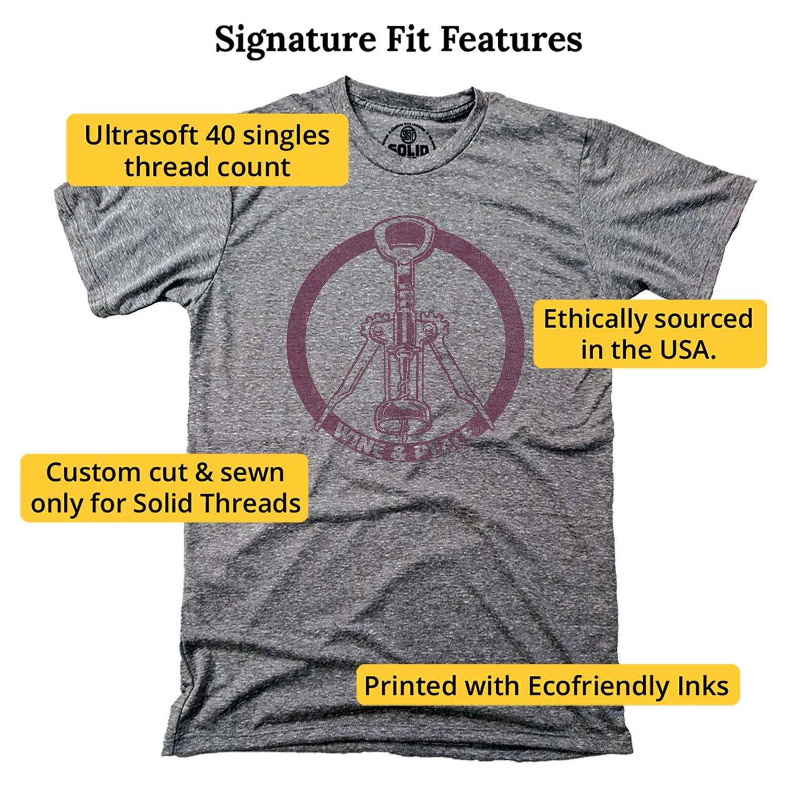 Wine & Peace Cool Signature T-shirt in Triblend Grey - Fit Attributes