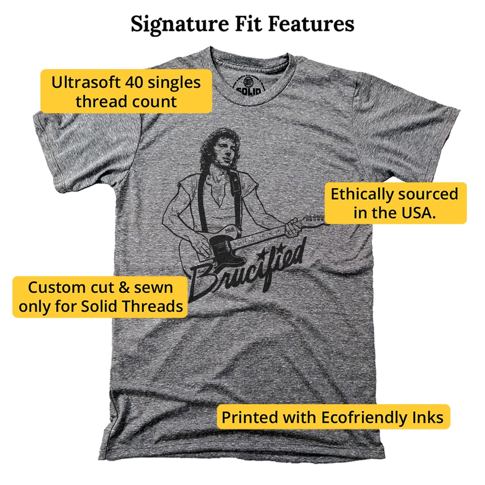 Brucified Cool Signature T-shirt in Triblend Grey - Fit Attributes