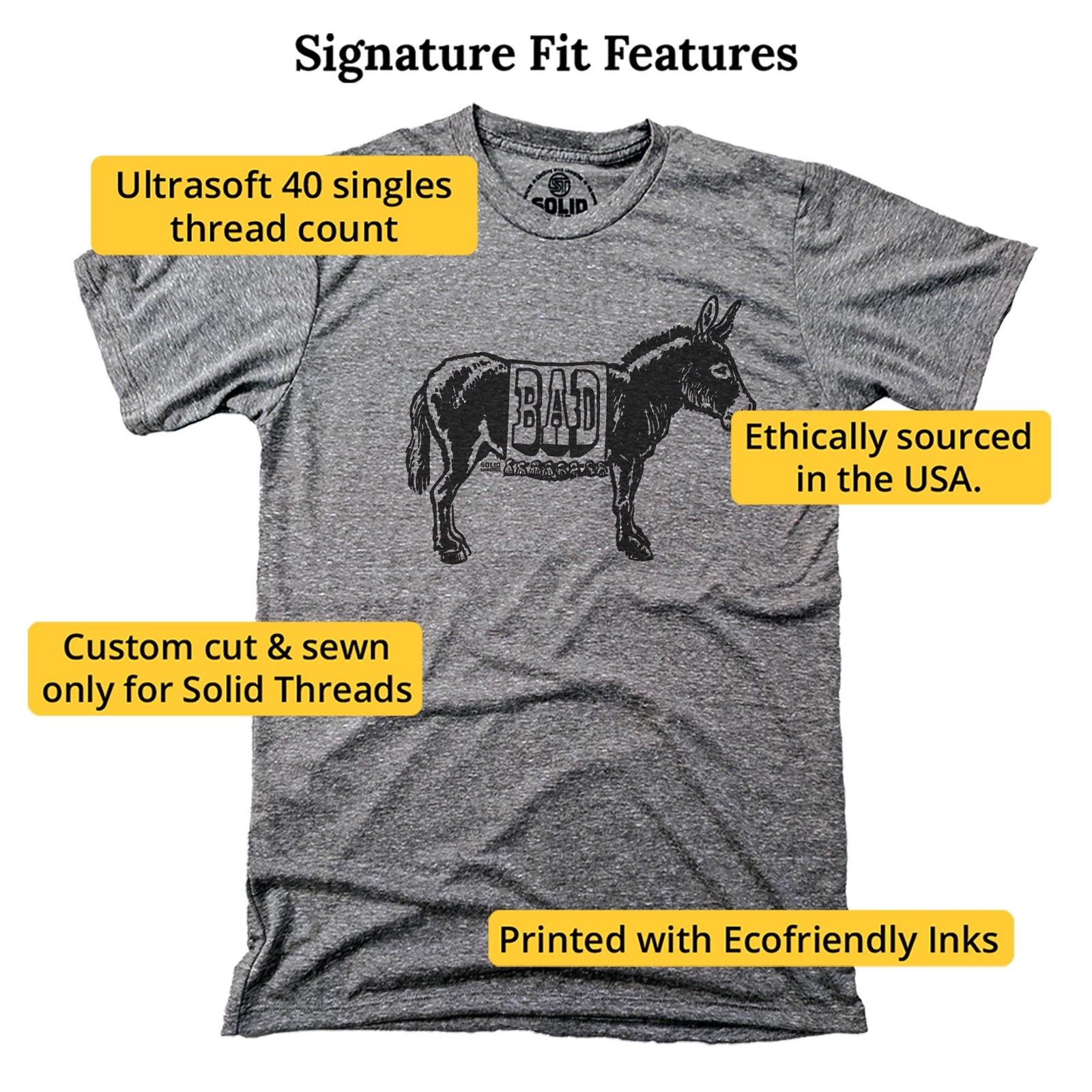 Bad Ass Funny Signature T-shirt in Triblend Grey - Fit Attributes