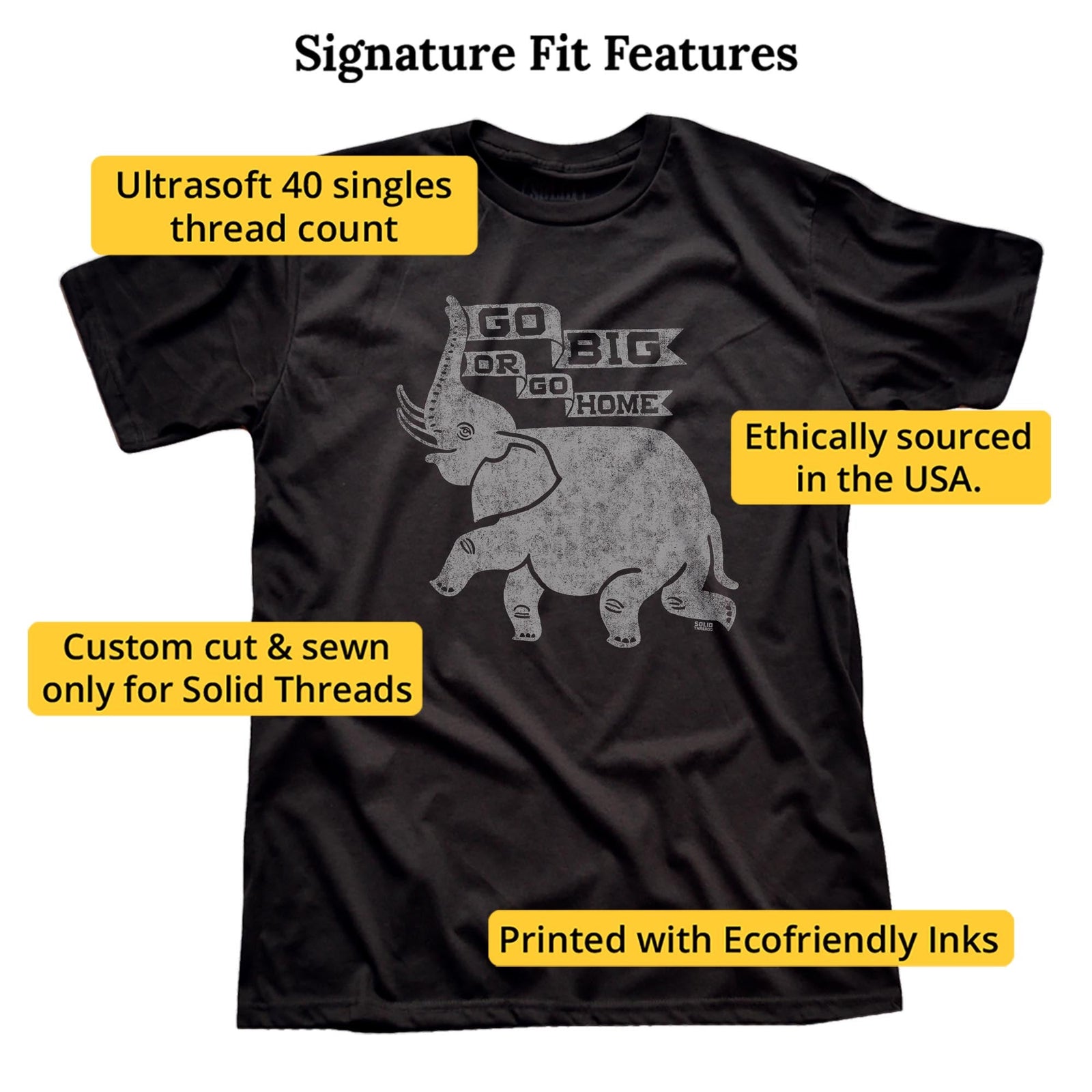 Go Big Or Go Home Vintage Signature T-shirt in Black - Fit Attributes