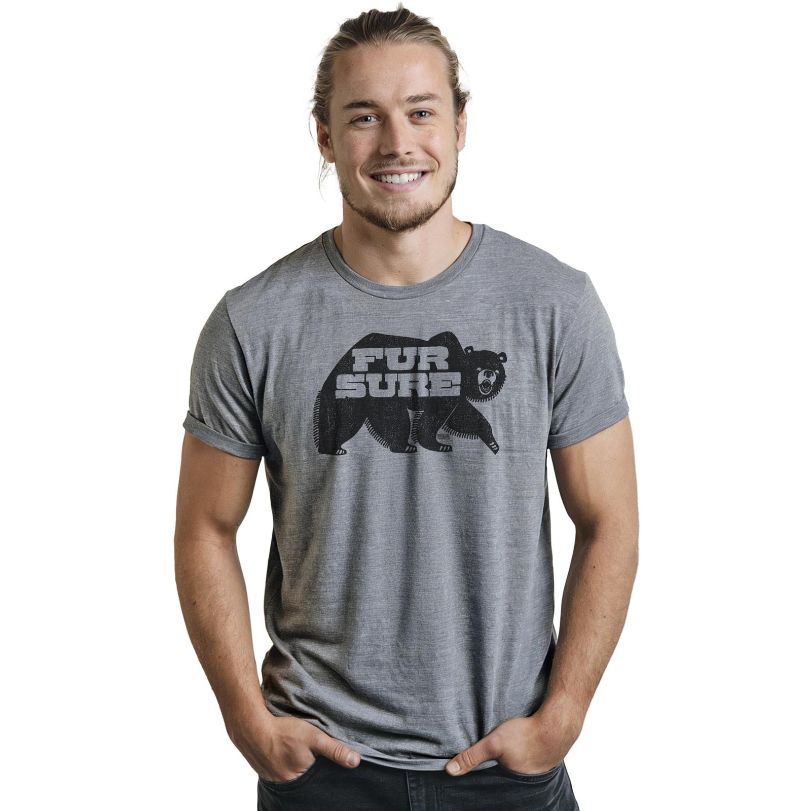 Fur Sure Vintage Staple T-shirt in Ash Heather On Model - Front View