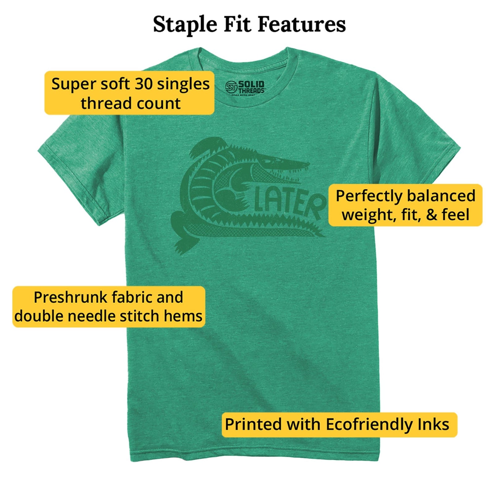 Later Gator Vintage Staple T-shirt in Kelly Heather - Fit Attributes