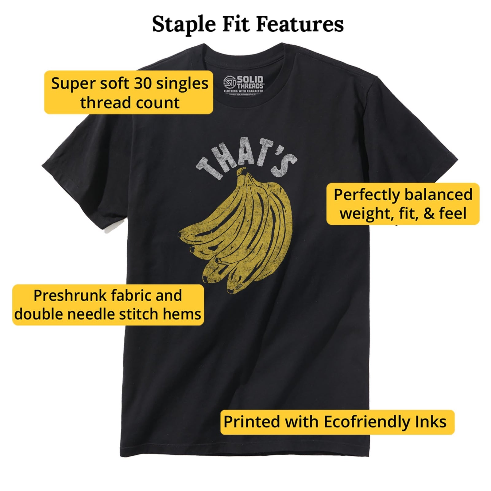 That's Bananas Vintage Staple T-shirt in Black - Fit Attributes