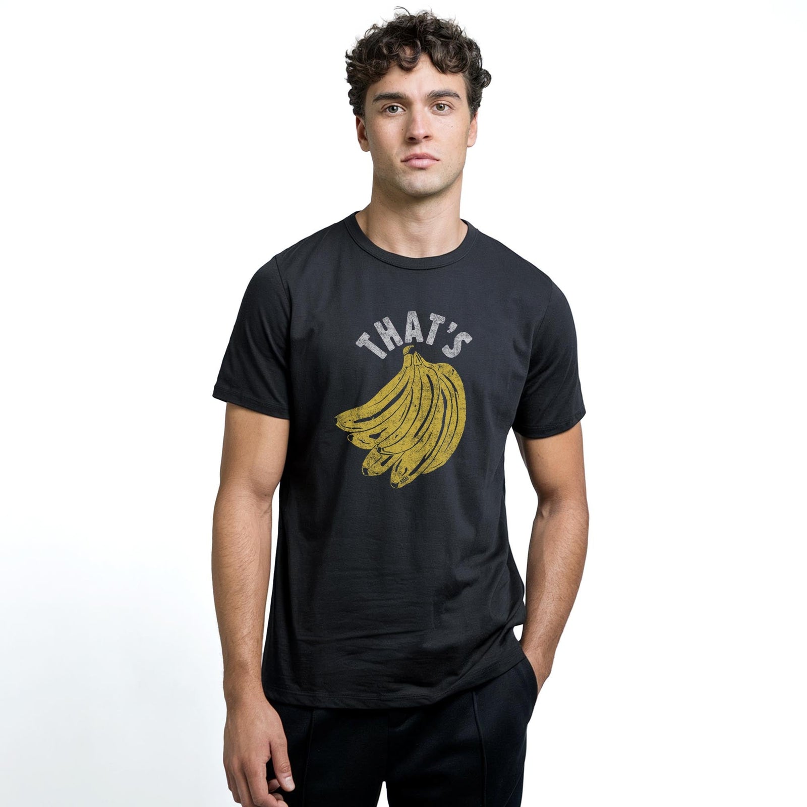 That's Bananas Vintage Staple T-shirt in Black On Model - Front View