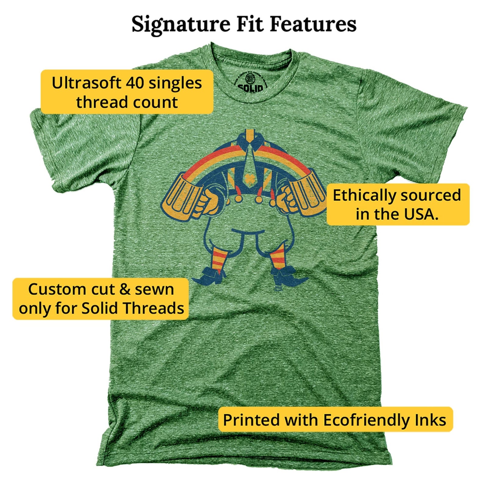 Rainbow Leprechaun Cool Signature T-shirt in Triblend Kelly - Fit Attributes