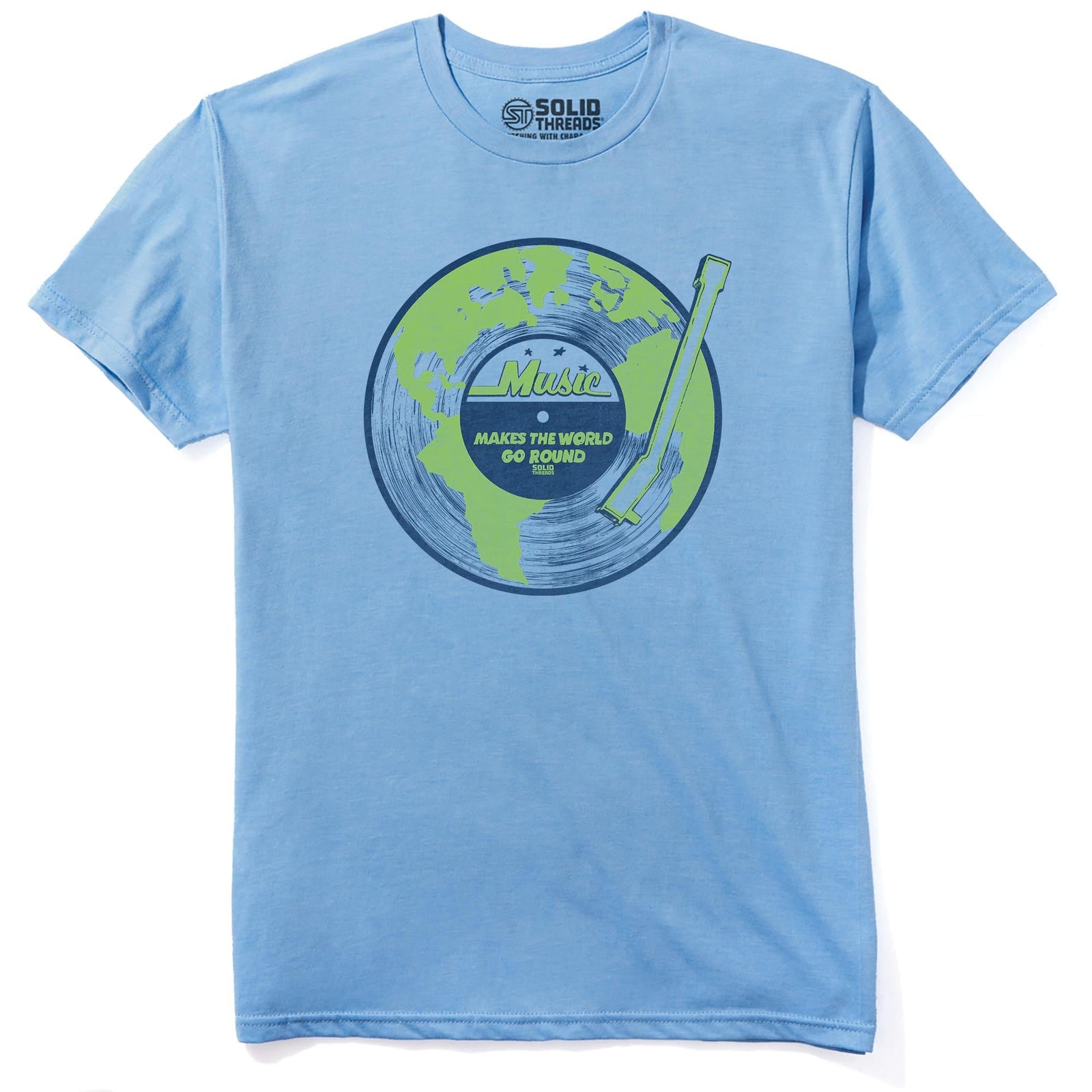Music Makes The World Go Round Cool Staple T-shirt in Light Blue Heather - Front View