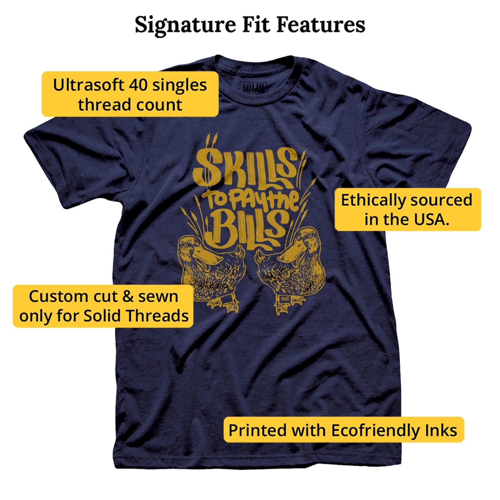 Skills To Pay The Bills Vintage Signature T-shirt in Navy - Fit Attributes