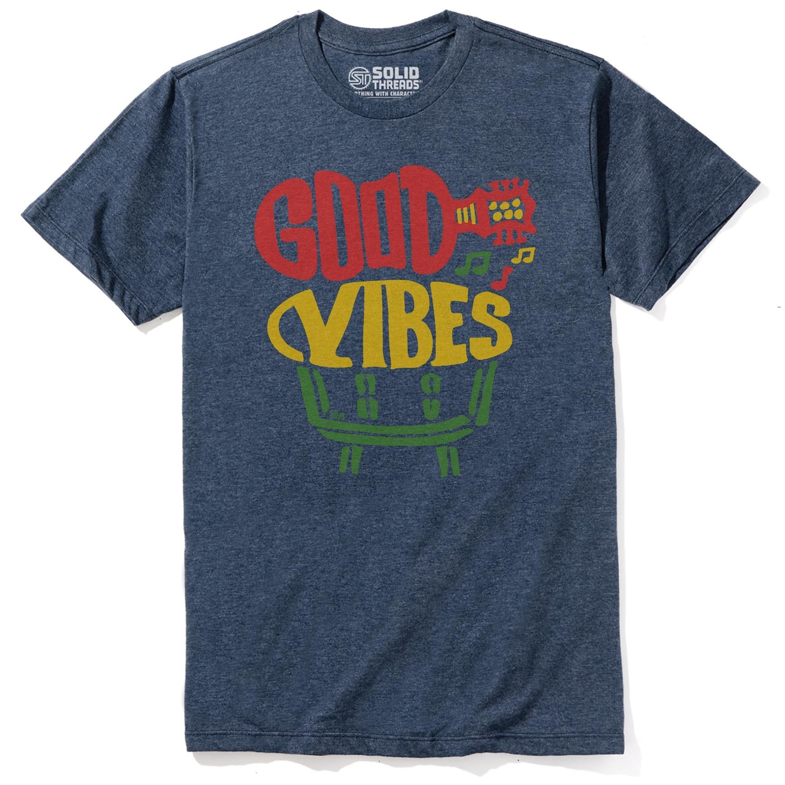 Good Vibes Cool Staple T-shirt in Navy Heather - Front View