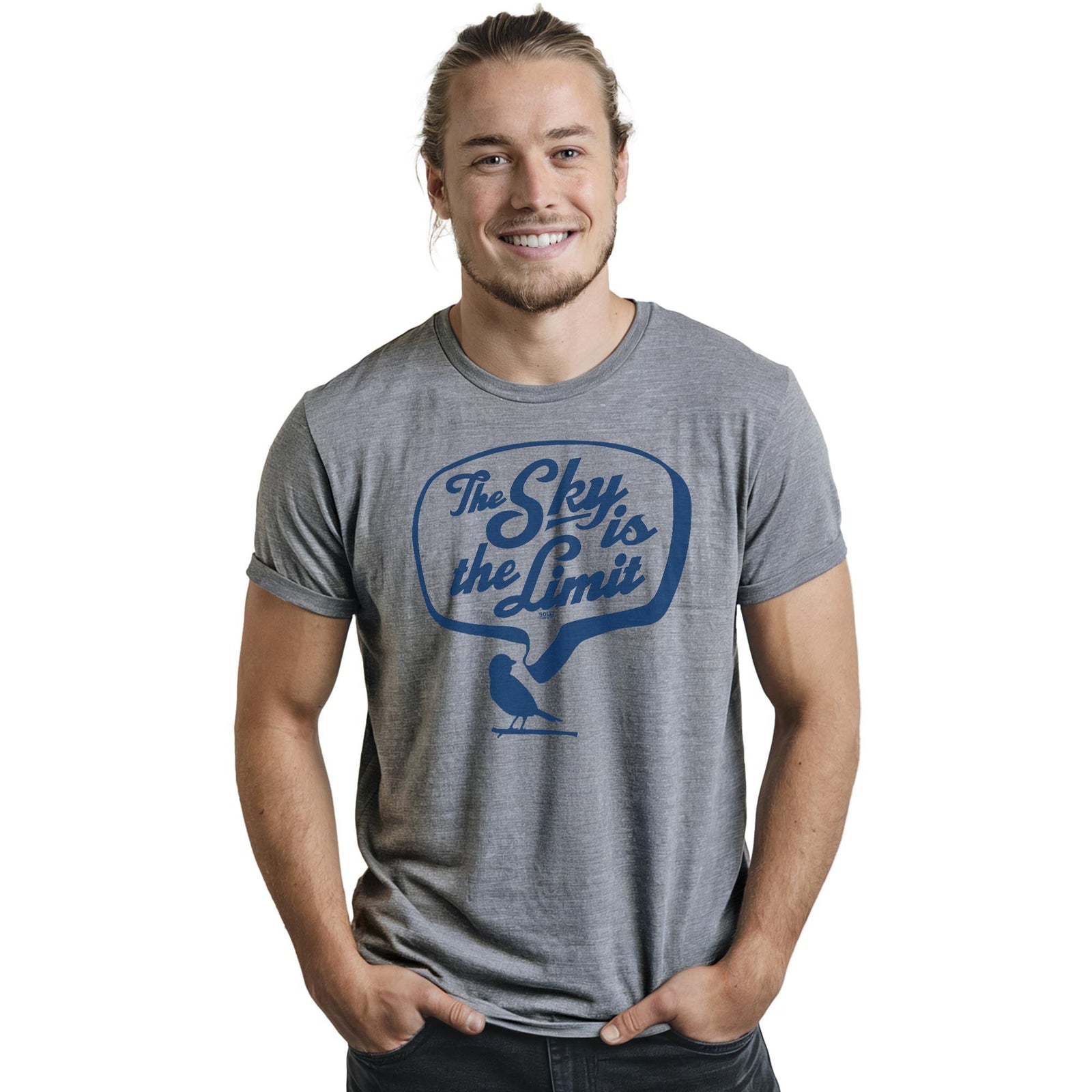 The Sky Is The Limit Vintage Staple T-shirt in Ash Heather On Model - Front View