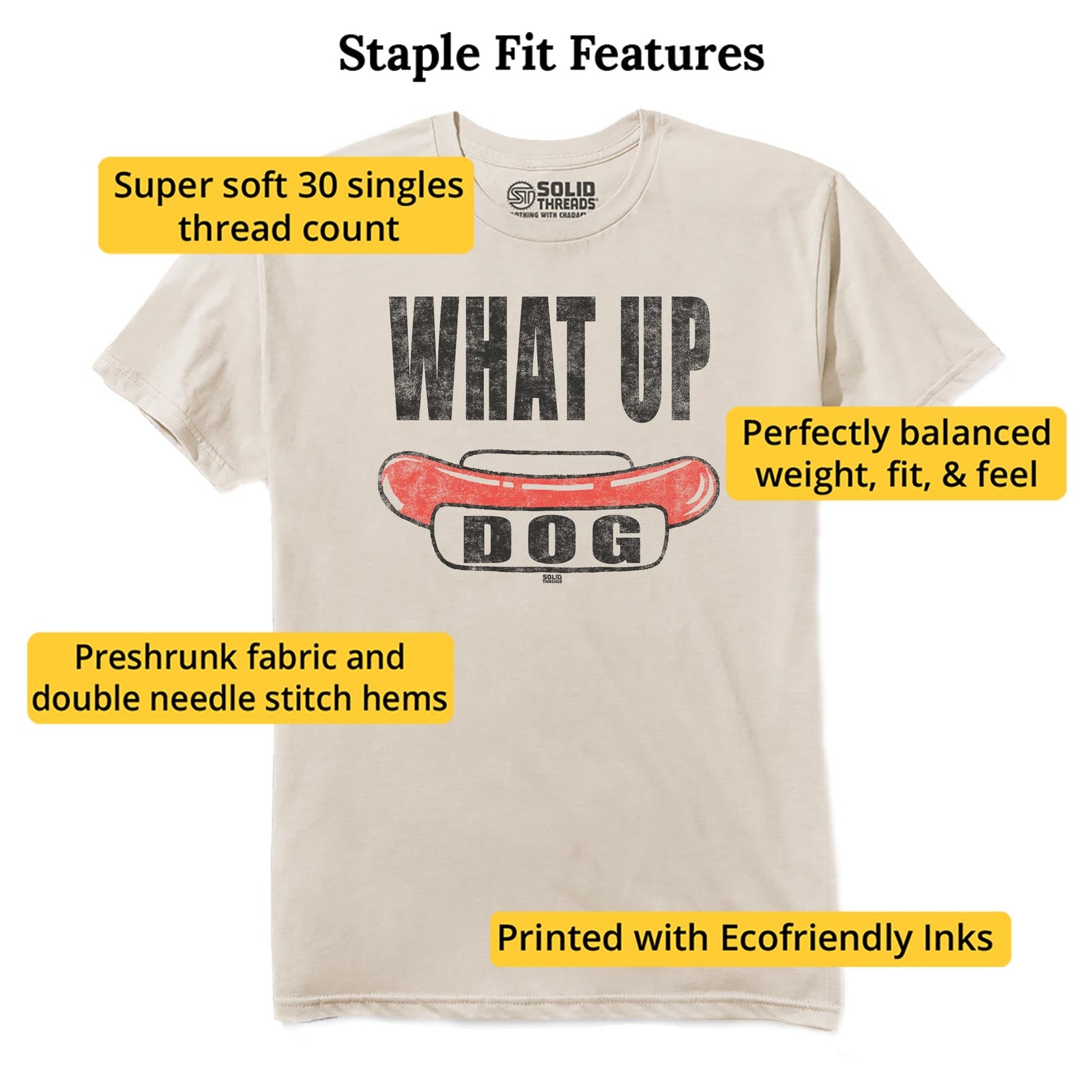 What Up Dog Vintage Staple T-shirt in Natural - Fit Attributes