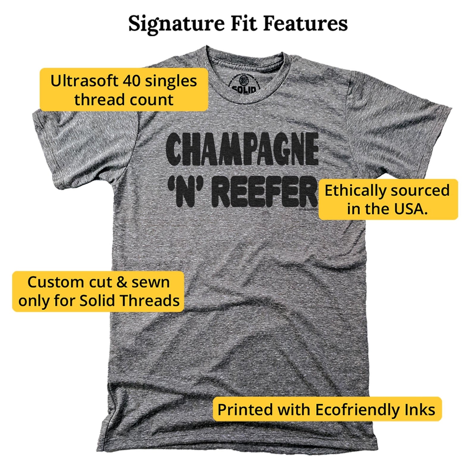 Champagne & Reefer Cool Signature T-shirt in Triblend Grey - Fit Attributes