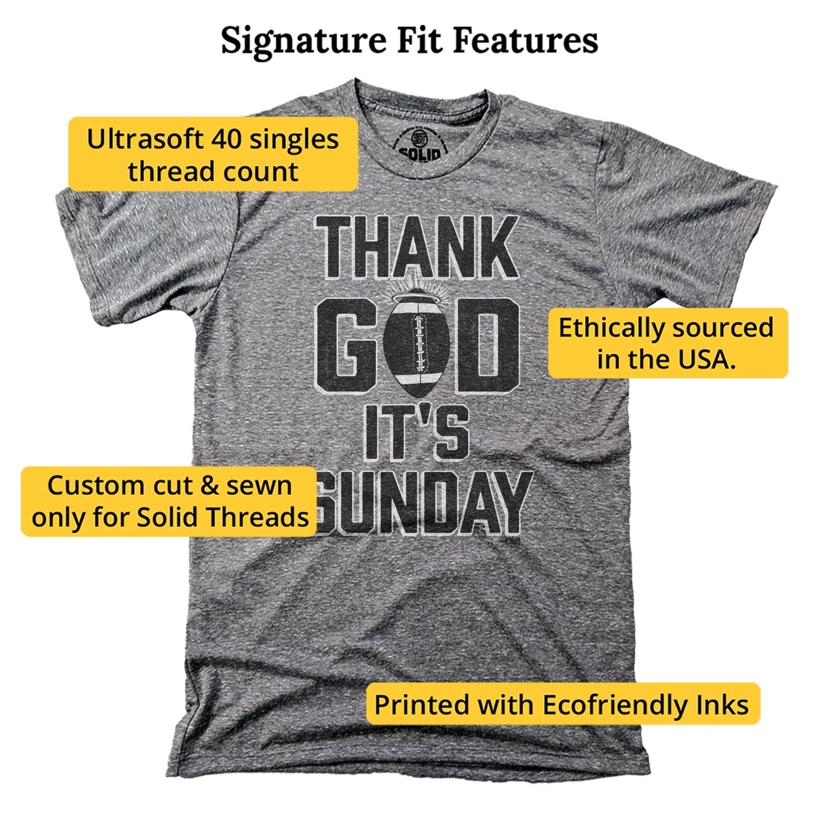 Thank God It's Sunday Vintage Signature T-shirt in Triblend Grey - Fit Attributes